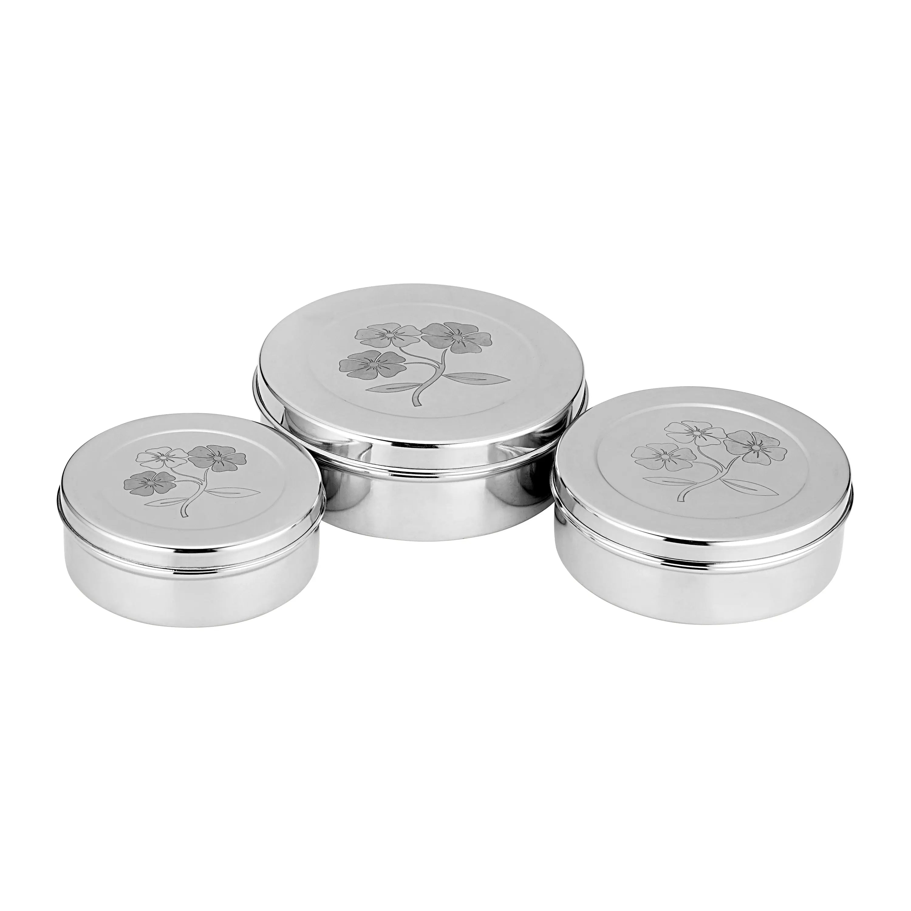 STAINLESS STEEL FLOWER LASER PURI DIBBI - CROCKERY WALA AND COMPANY