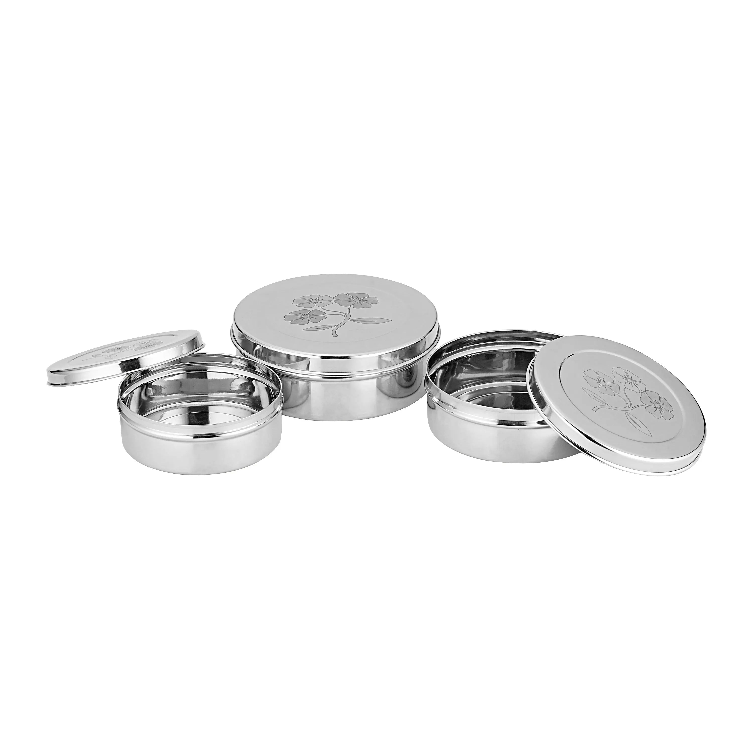 STAINLESS STEEL FLOWER LASER PURI DIBBI - CROCKERY WALA AND COMPANY