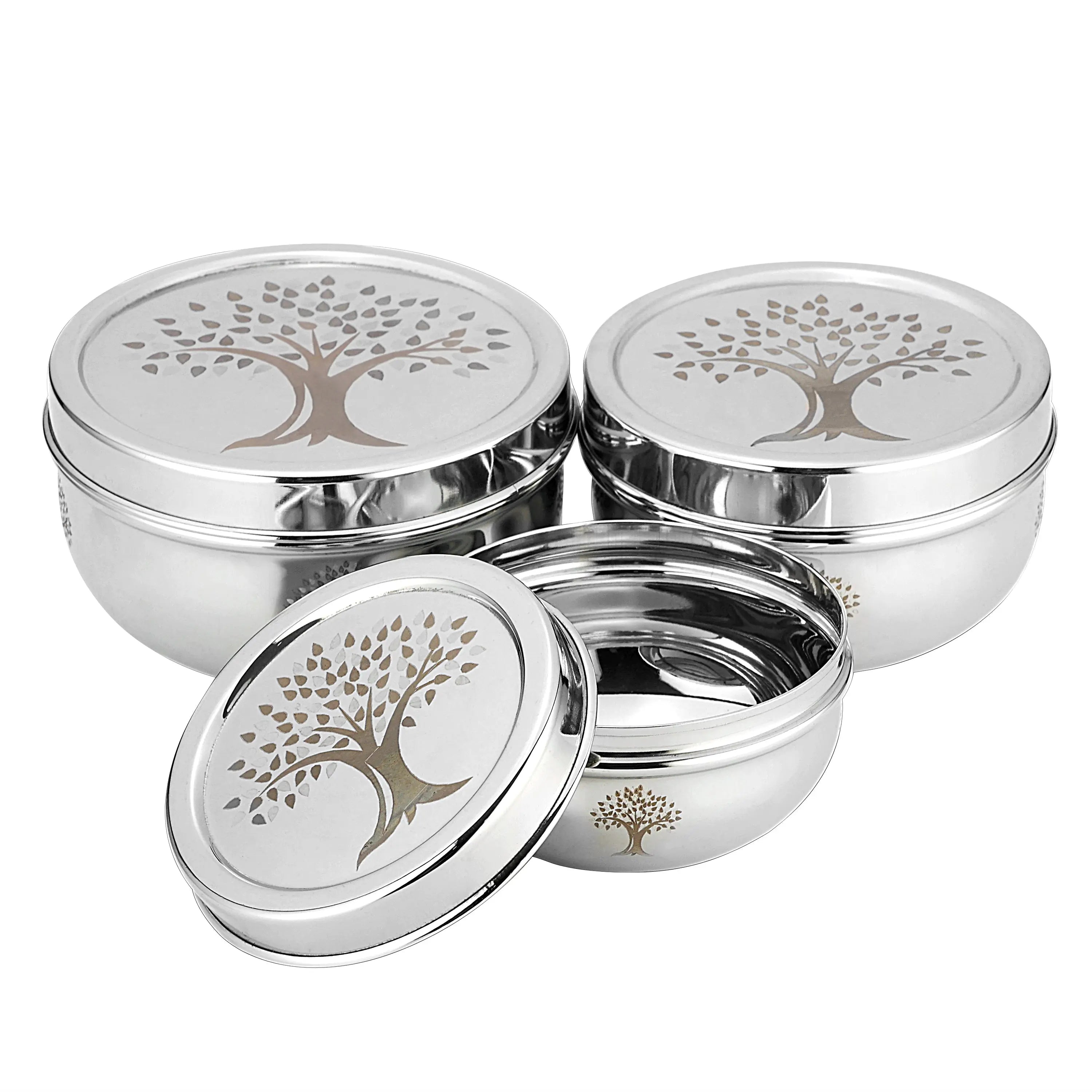 STAINLESS STEEL LASER TREE PURI DIBBI - CROCKERY WALA AND COMPANY