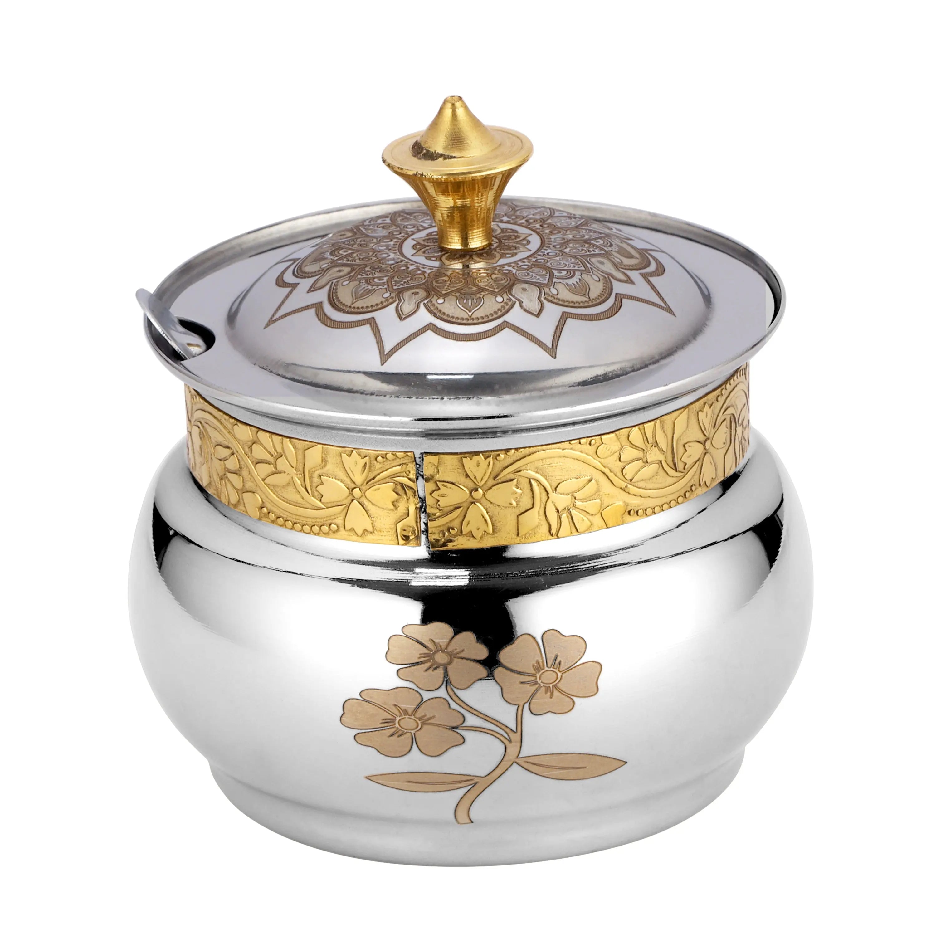 STAINLESS STEEL GHEE POT BRASS BEADED - CROCKERY WALA AND COMPANY