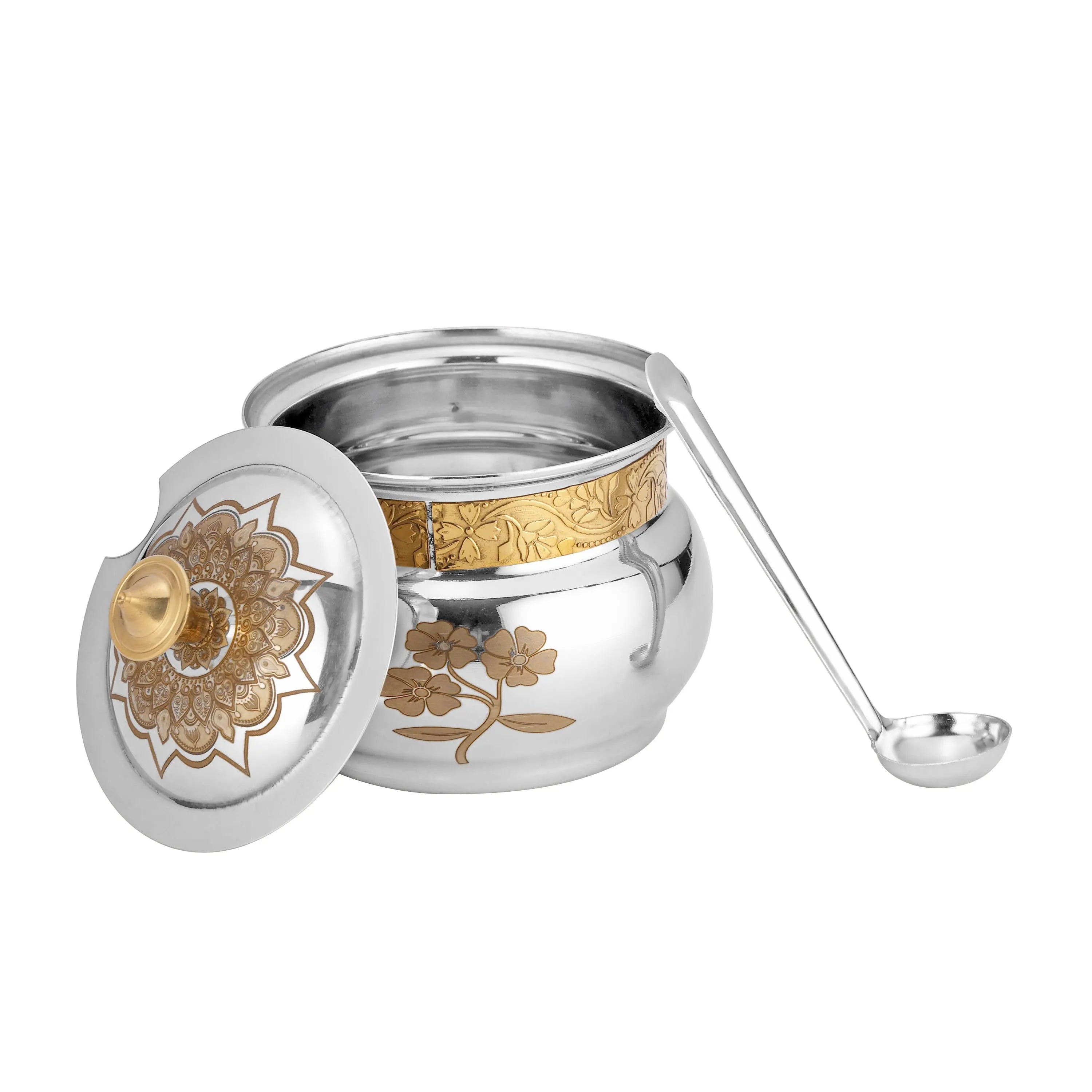 STAINLESS STEEL GHEE POT BRASS BEADED - CROCKERY WALA AND COMPANY