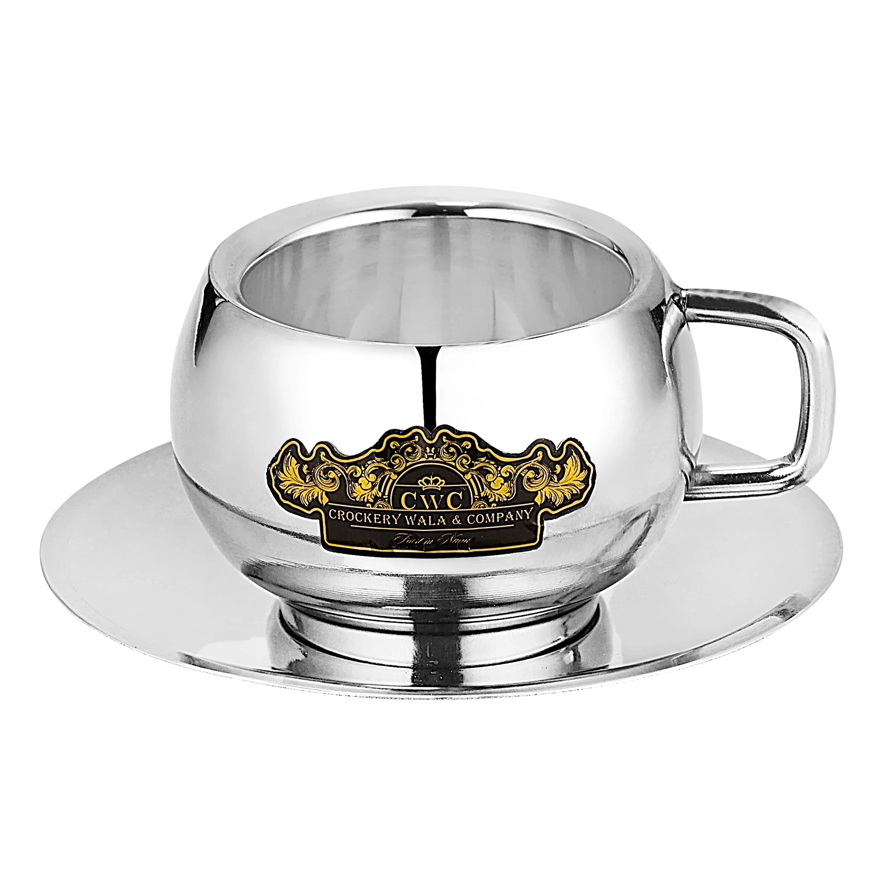 STAINLESS STEEL BREEZA DOUBLE WALL TEA AND SAUCER - CROCKERY WALA AND COMPANY