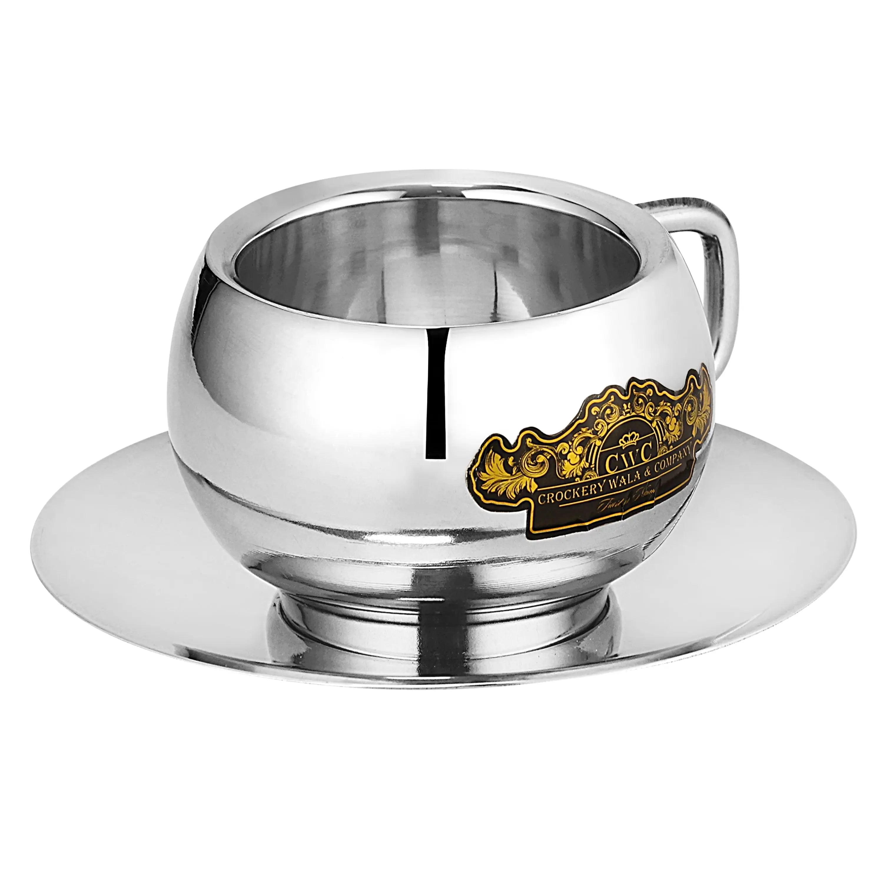 STAINLESS STEEL BREEZA DOUBLE WALL TEA AND SAUCER - CROCKERY WALA AND COMPANY