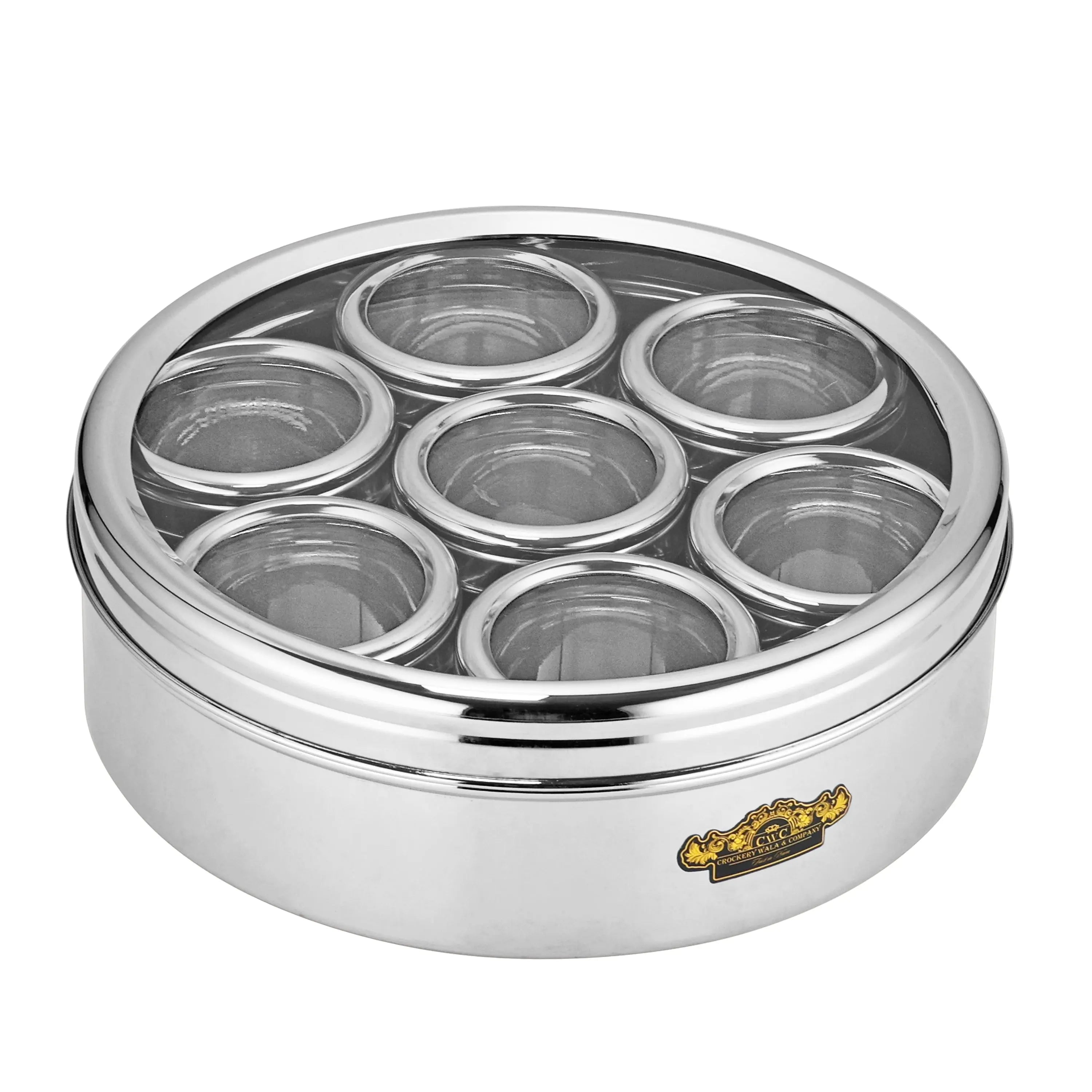STAINLESS STEEL SILVER MASALA BOX FRINGI SEE THROUGH BIG - CROCKERY WALA AND COMPANY