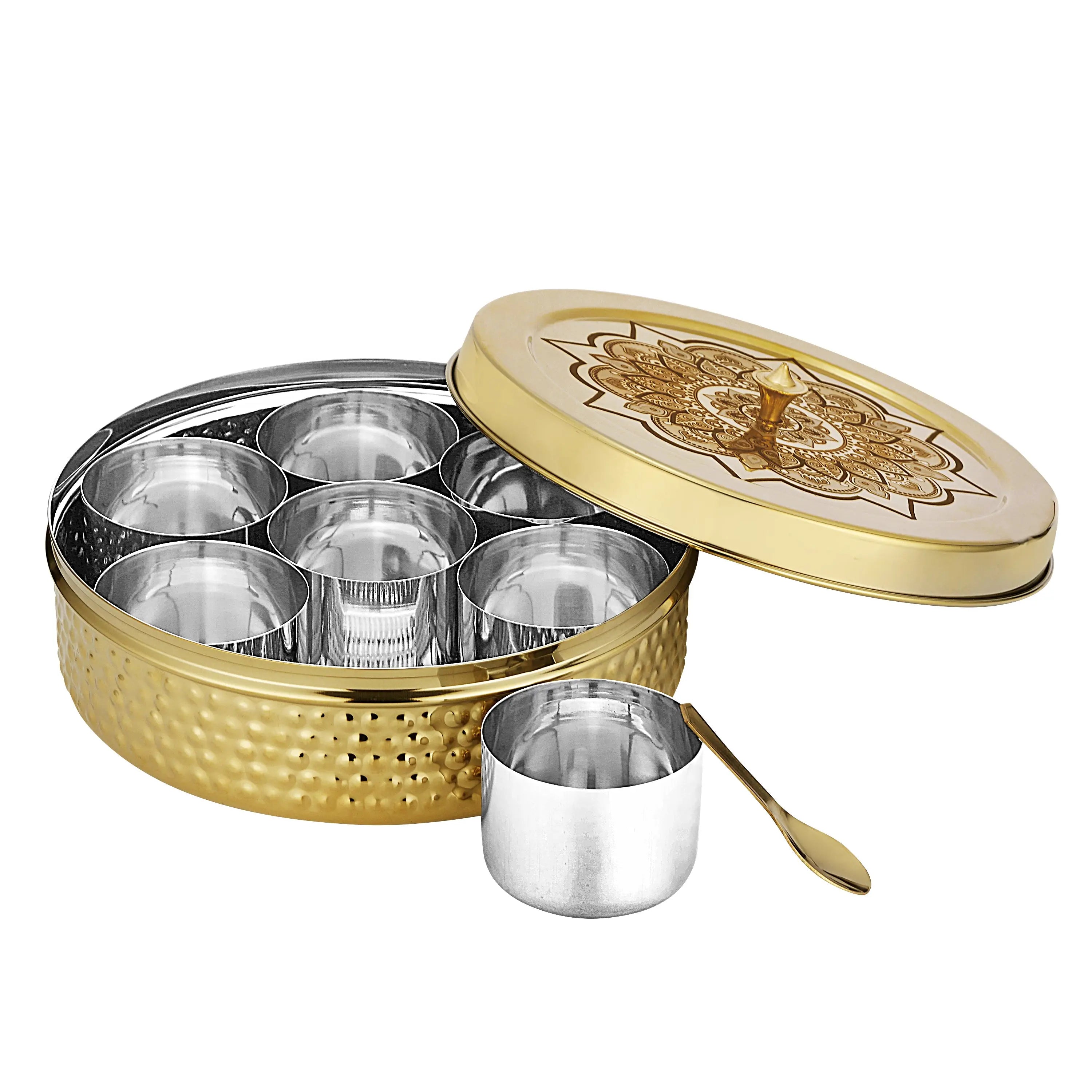 STAINLESS STEEL GOLD DIAMOND MASALA BOX PVD - CROCKERY WALA AND COMPANY