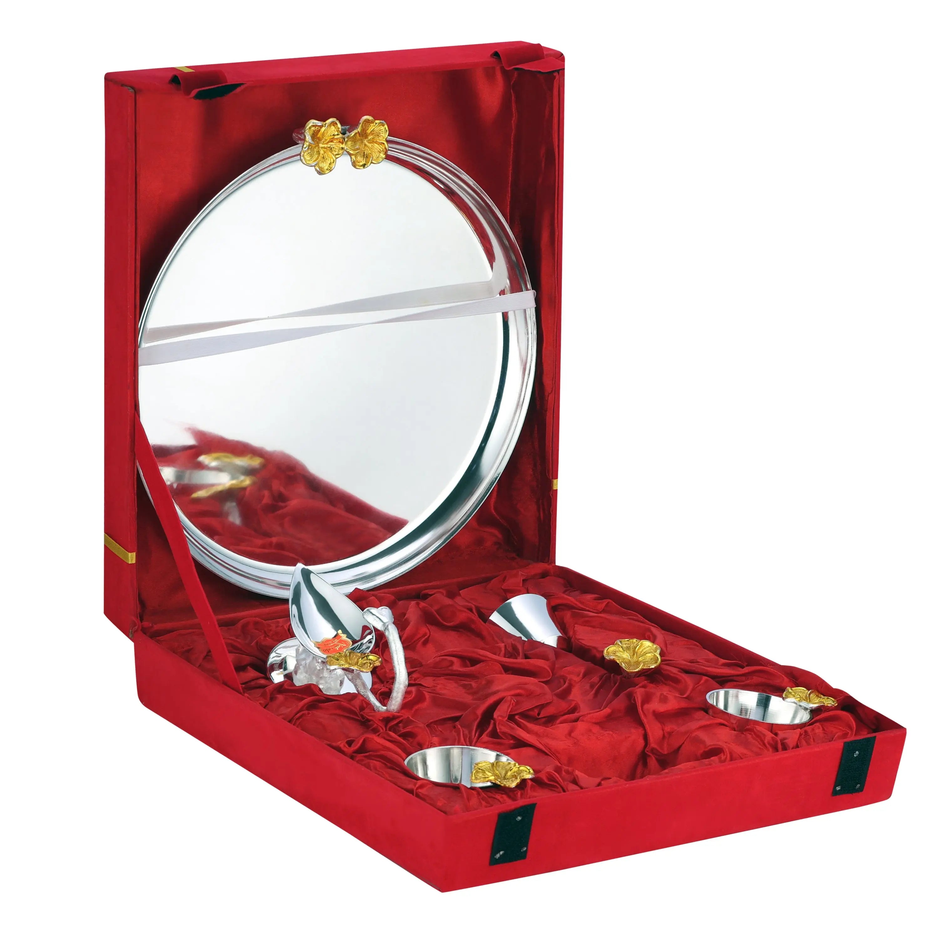 BR SILVER NAKODA POOJA THALI SET WITH VELVET BOX - CROCKERY WALA AND COMPANY
