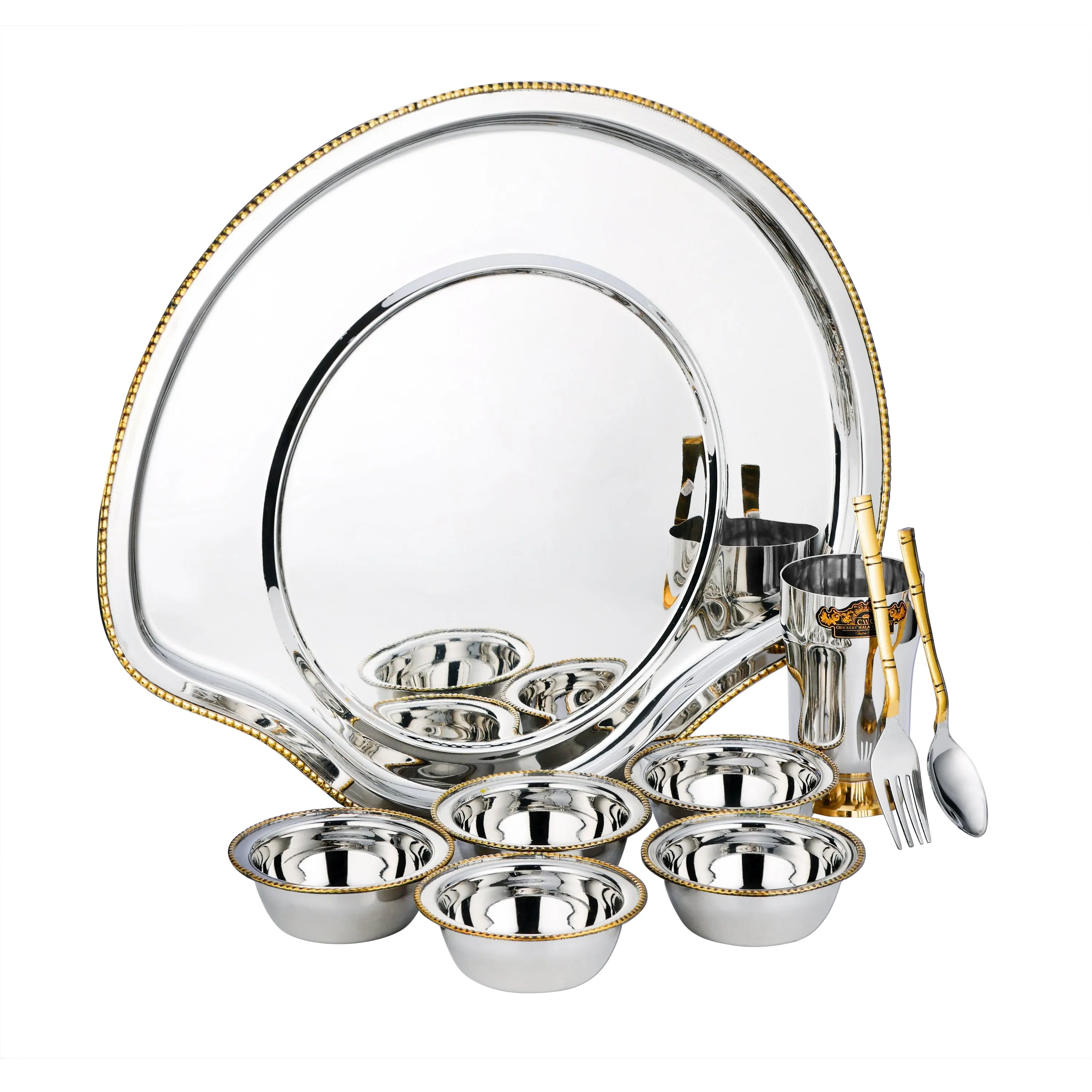STAINLESS STEEL KONICA TWO TONE THALI SET -9 PCS - CROCKERY WALA AND COMPANY