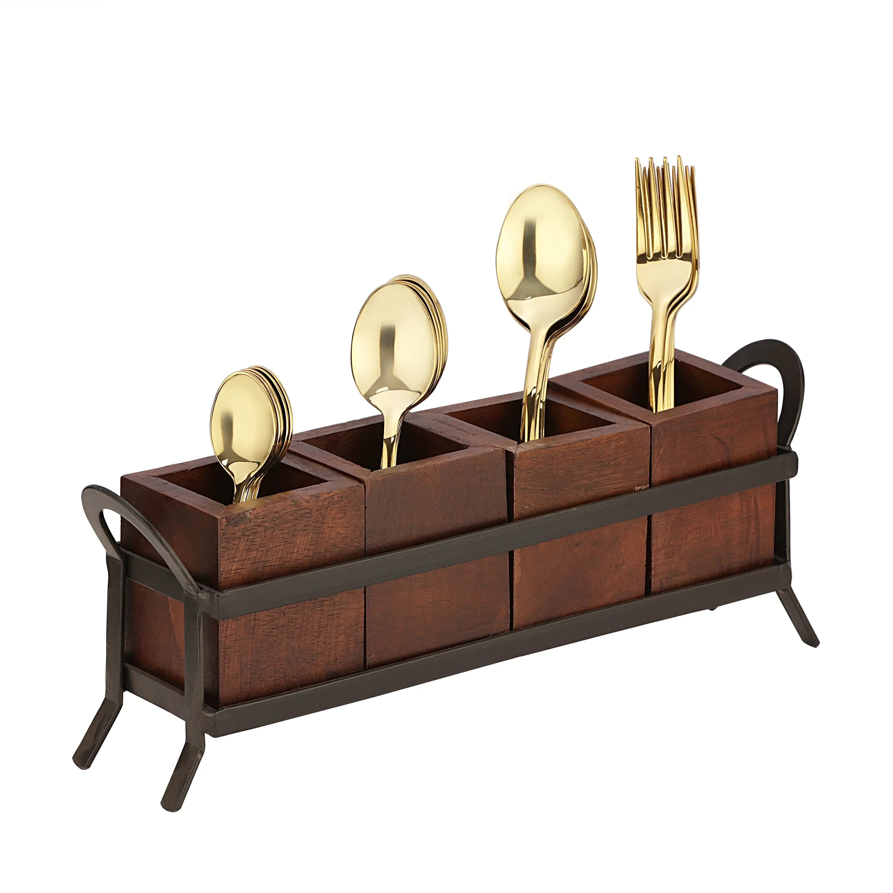 STAINLESS STEEL GOLD PVD CUTTLERY SET-24 PCS WOOD - CROCKERY WALA AND COMPANY