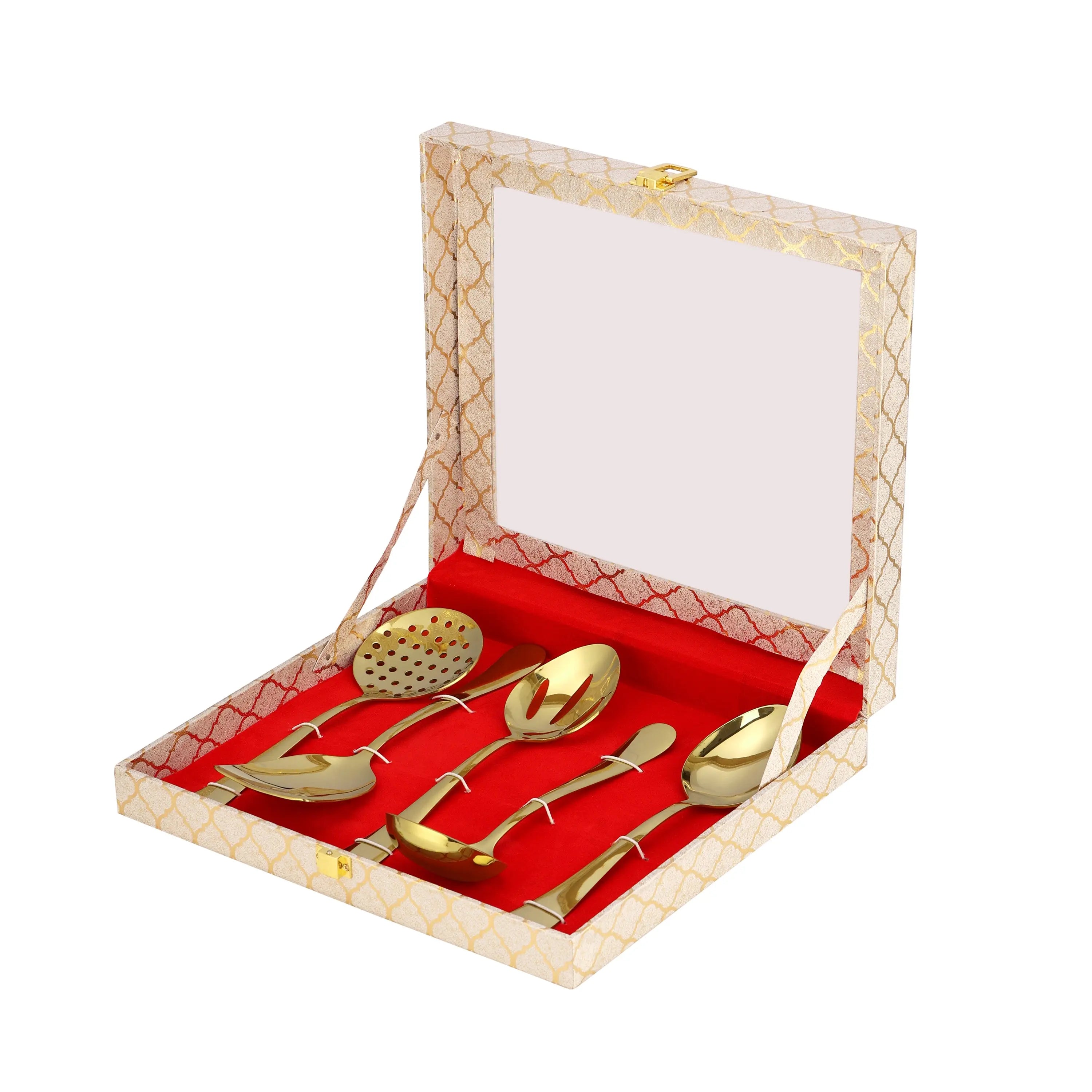 STAINLESS STEEL GOLD PVD 12 G TOOL SET - 5 PCS WITH VELVET BOX - CROCKERY WALA AND COMPANY