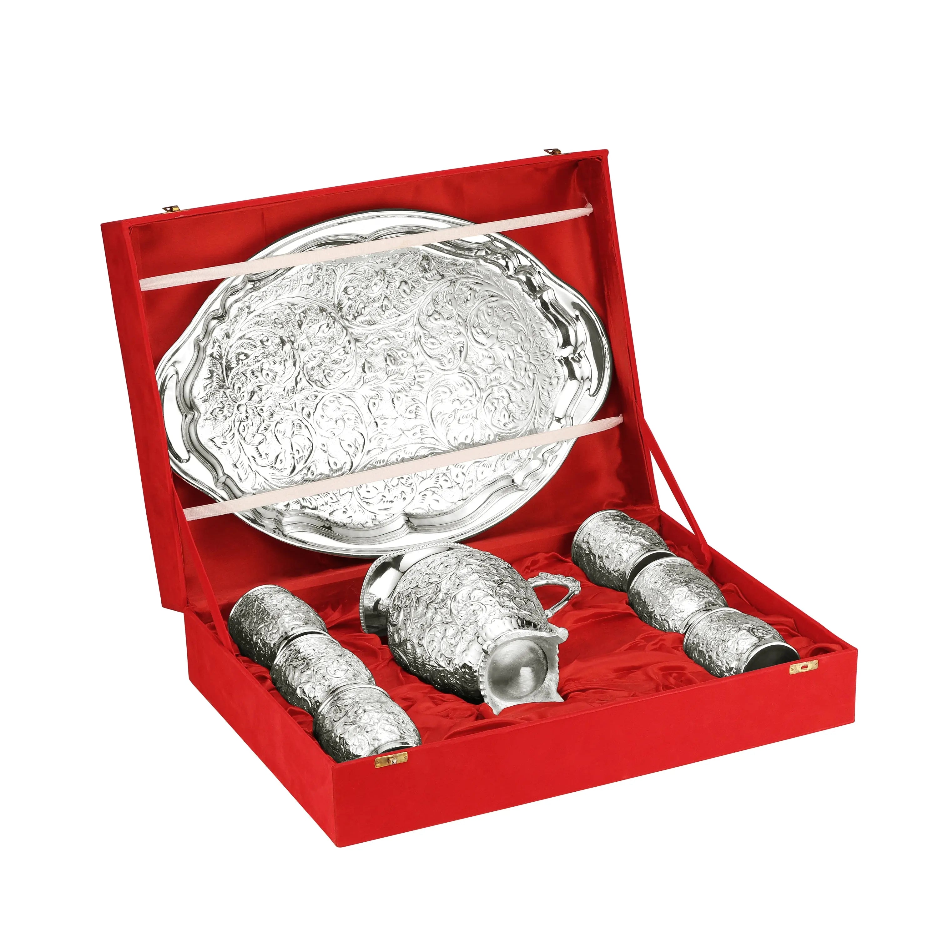 BRASS SILVER EMBOSSED LEMON SET - 8PCS SPL - CROCKERY WALA AND COMPANY