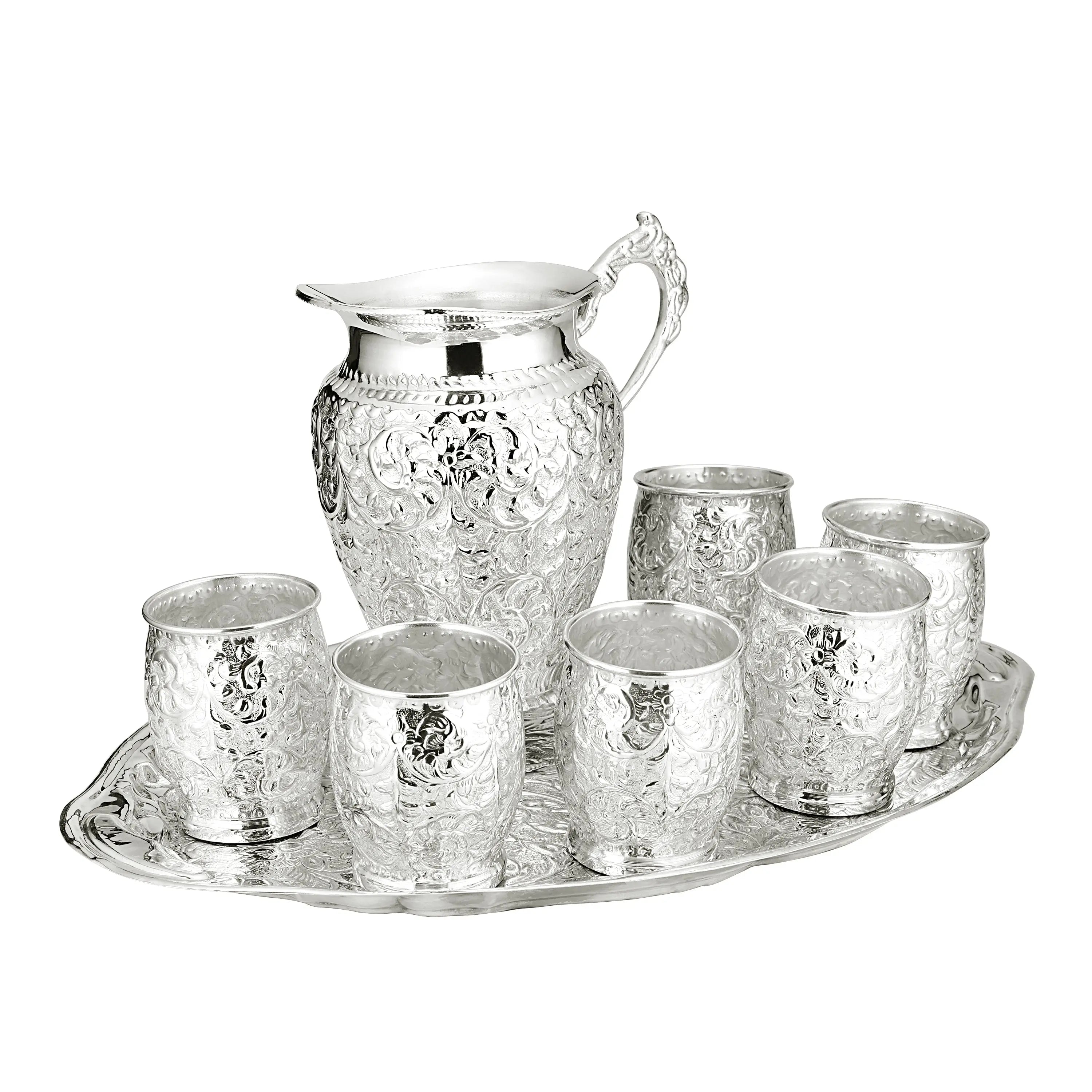 BRASS SILVER EMBOSSED LEMON SET - 8PCS SPL - CROCKERY WALA AND COMPANY