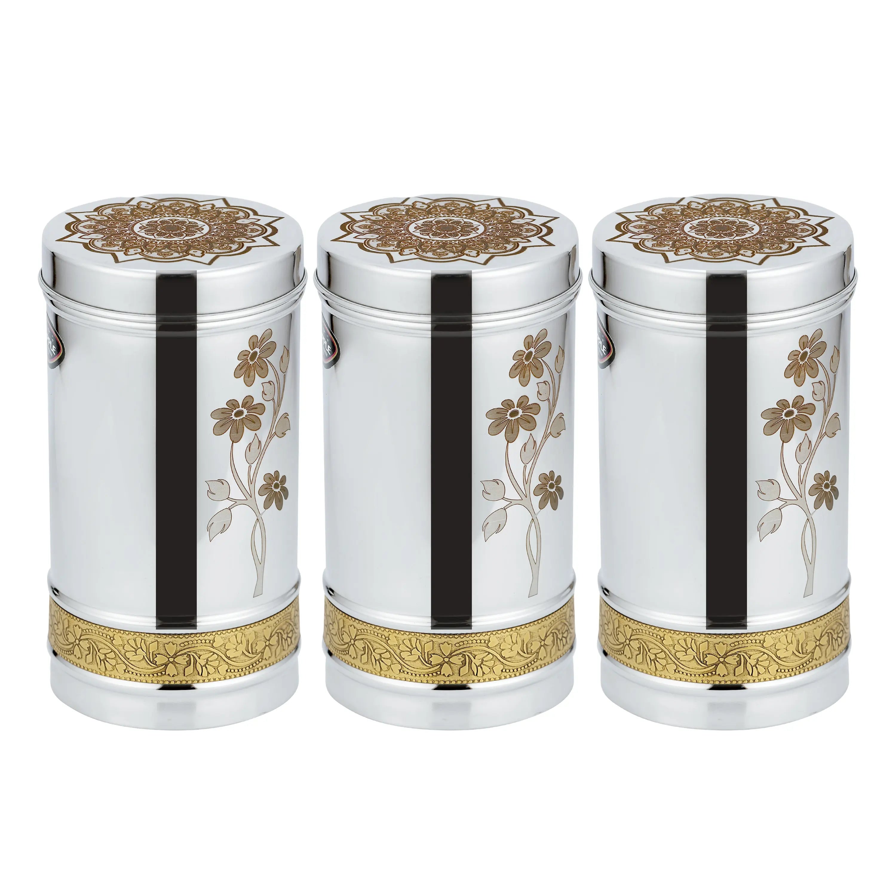 STAINLESS STEEL JAR BRASS BEADED SET -3PCS - CROCKERY WALA AND COMPANY