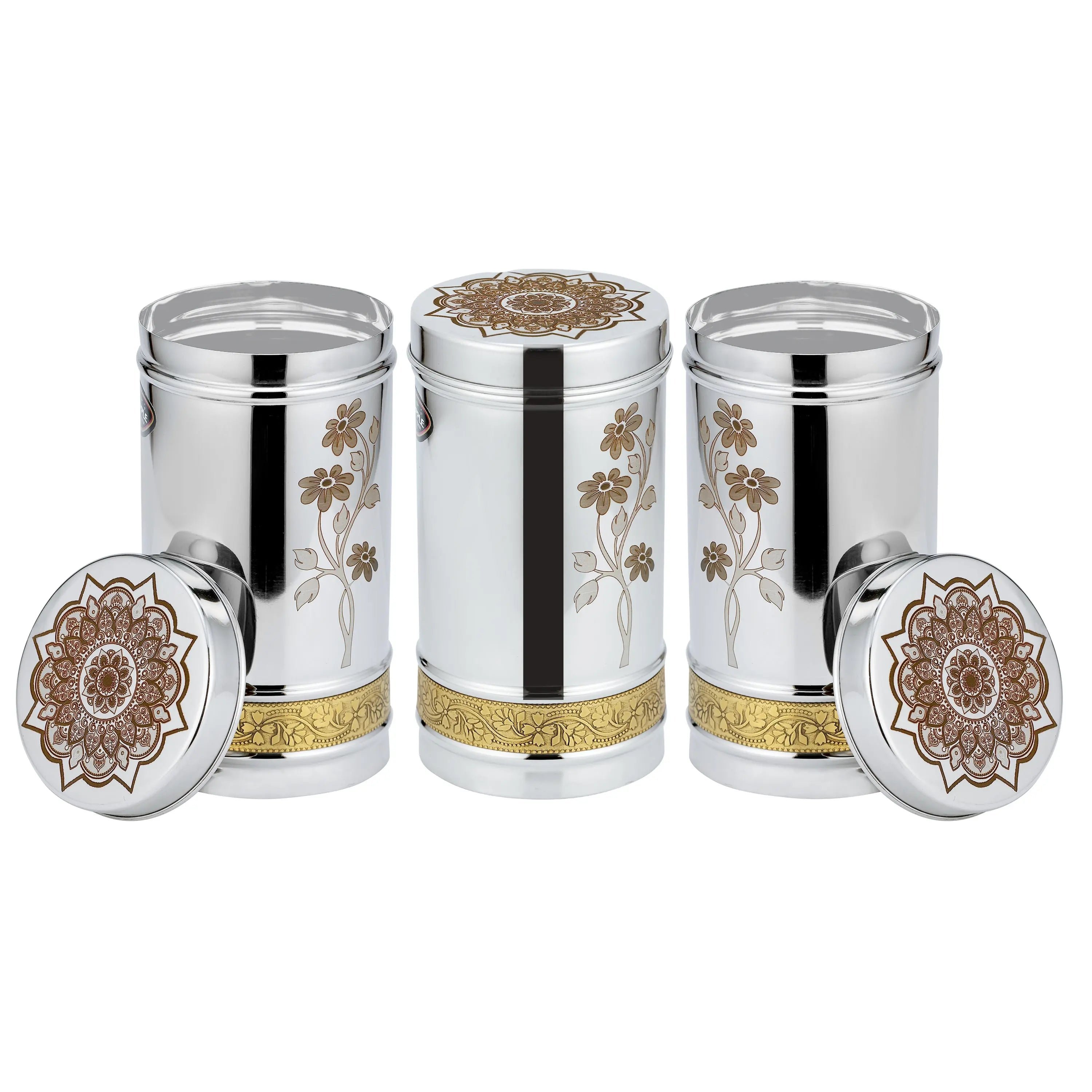 STAINLESS STEEL JAR BRASS BEADED SET -3PCS - CROCKERY WALA AND COMPANY
