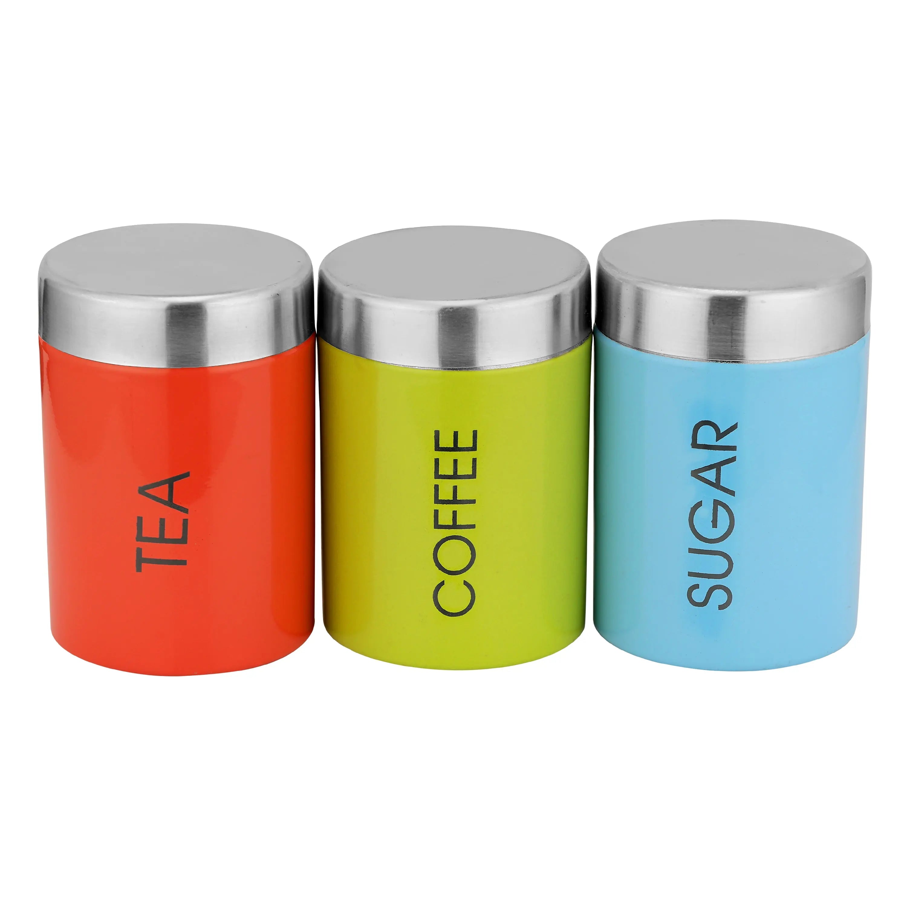 STAINLESS STEEL TEA SUGAR COFFEE COLOUR 3 PCS - CROCKERY WALA AND COMPANY