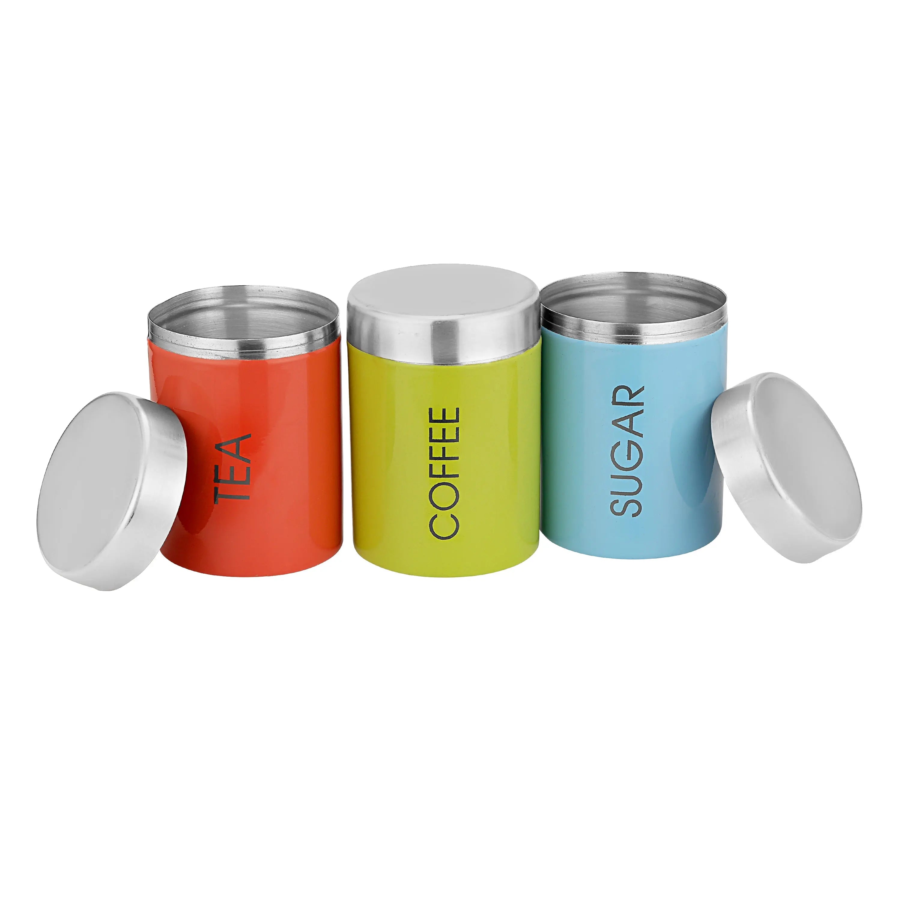 STAINLESS STEEL TEA SUGAR COFFEE COLOUR 3 PCS - CROCKERY WALA AND COMPANY