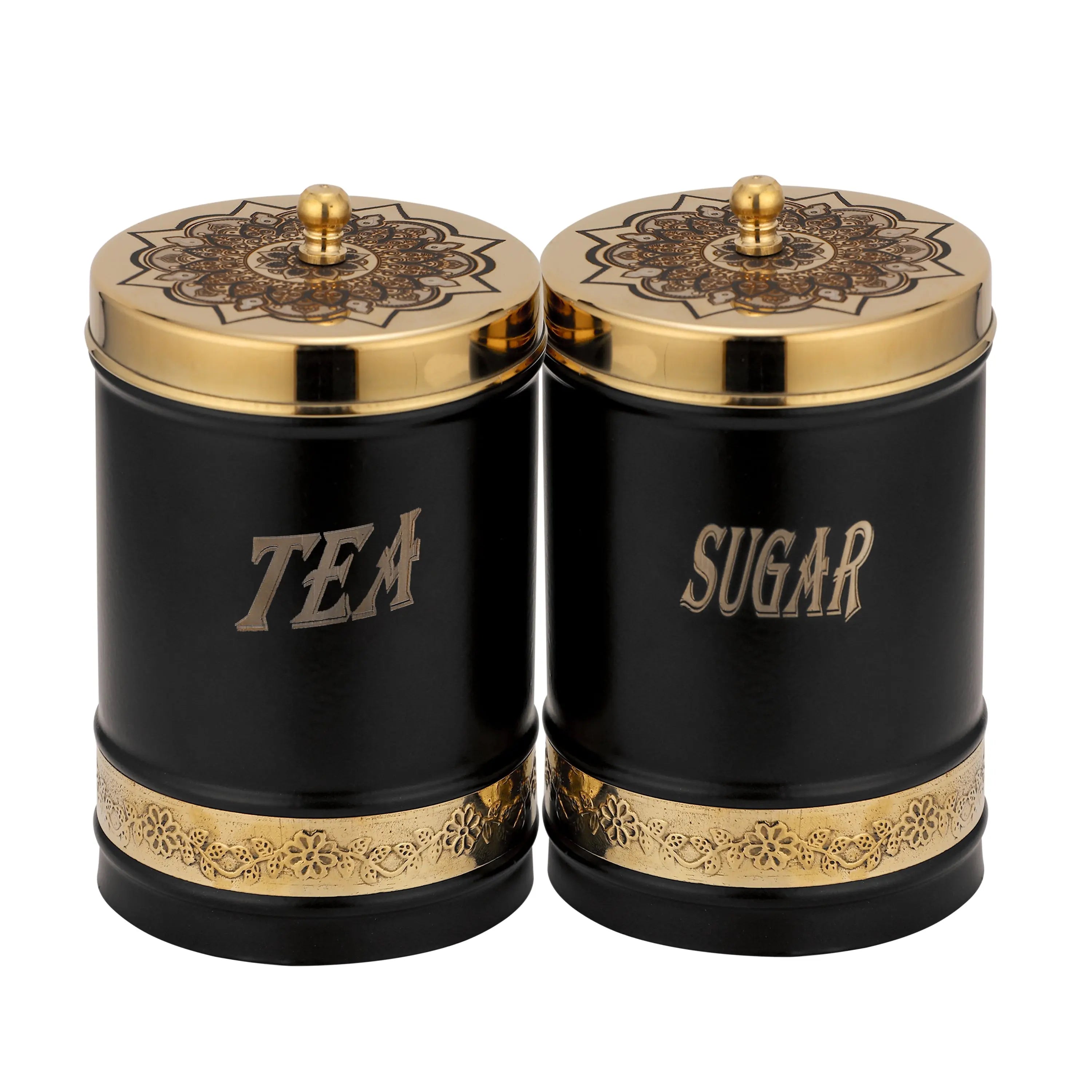 STAINLESS STEEL TEA SUGAR BLACK GOLD LASER - CROCKERY WALA AND COMPANY