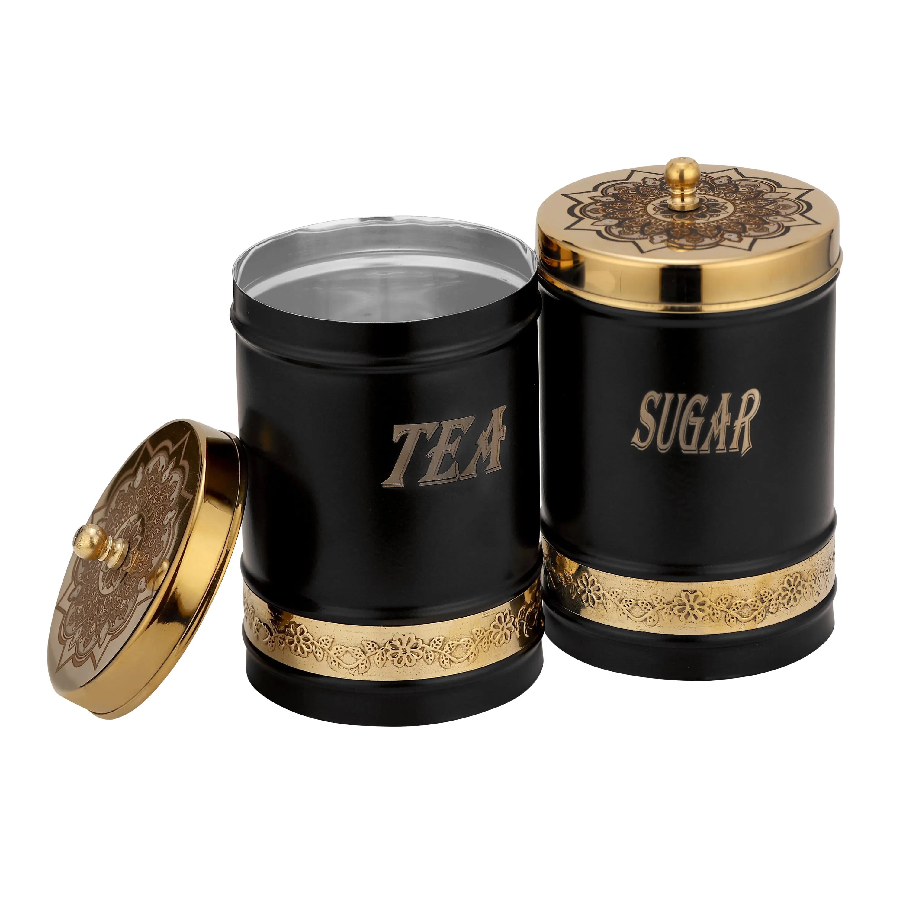 STAINLESS STEEL TEA SUGAR BLACK GOLD LASER - CROCKERY WALA AND COMPANY