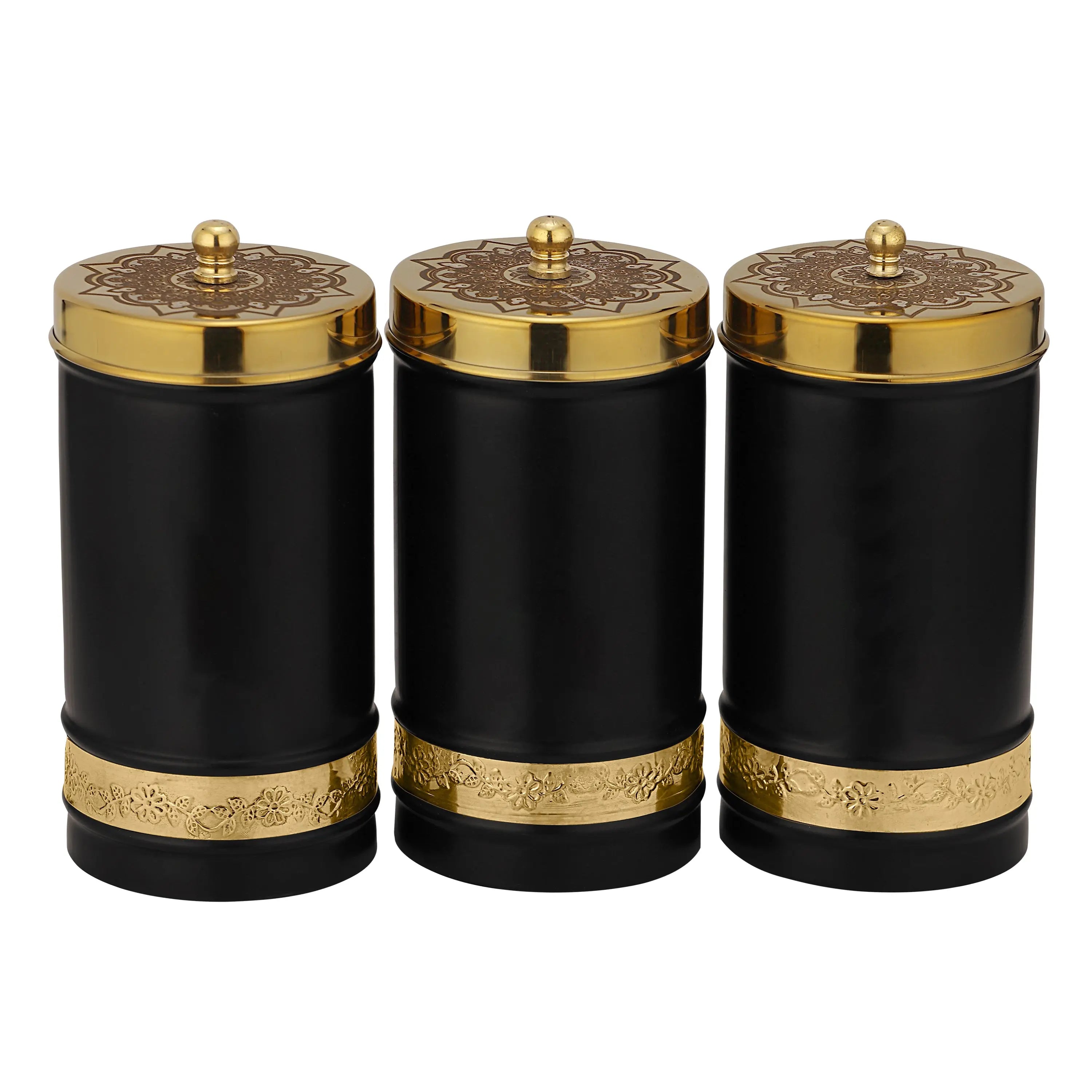 STAINLESS STEEL STORAGE JAR BLACK GOLD SET -3PCS - CROCKERY WALA AND COMPANY