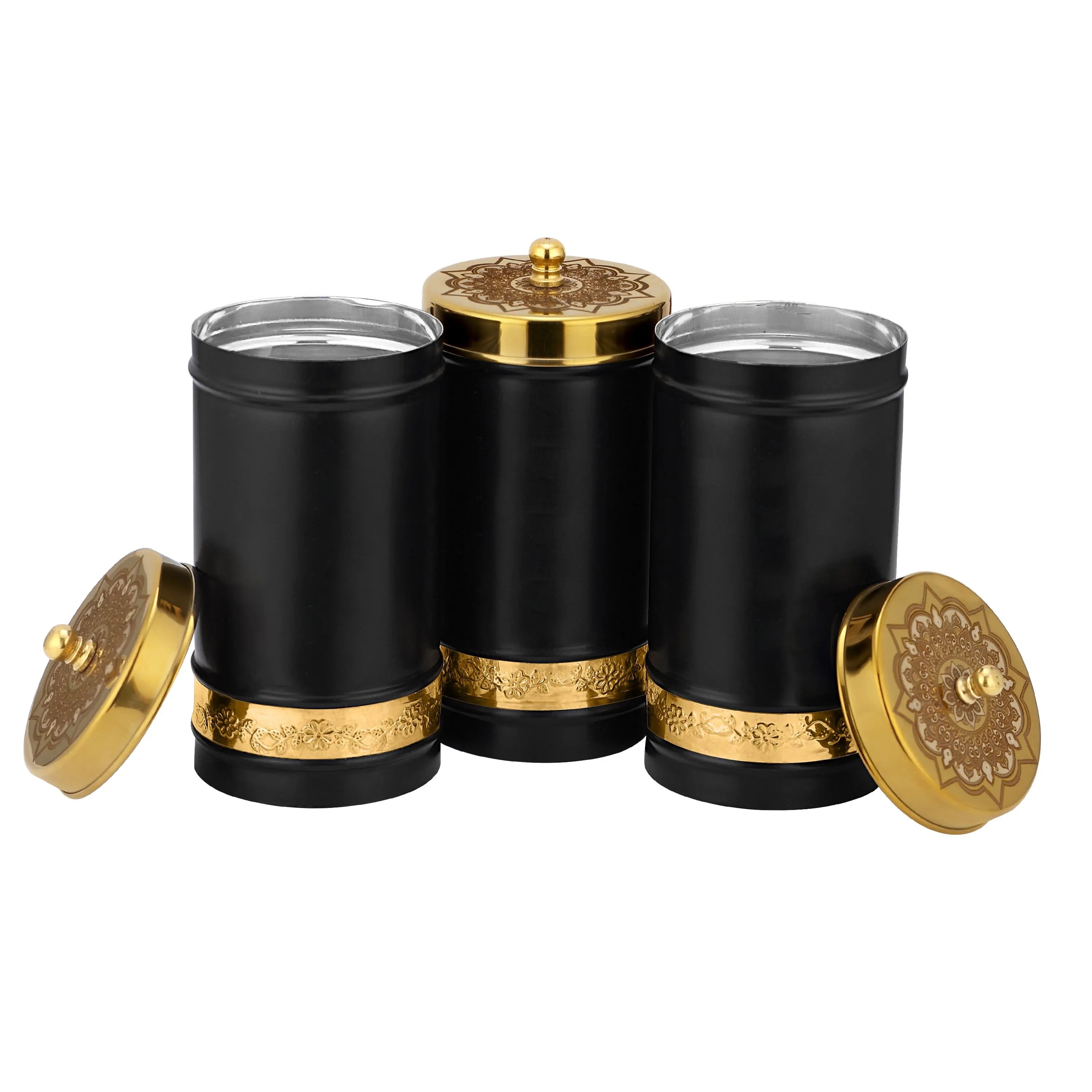 STAINLESS STEEL STORAGE JAR BLACK GOLD SET -3PCS - CROCKERY WALA AND COMPANY