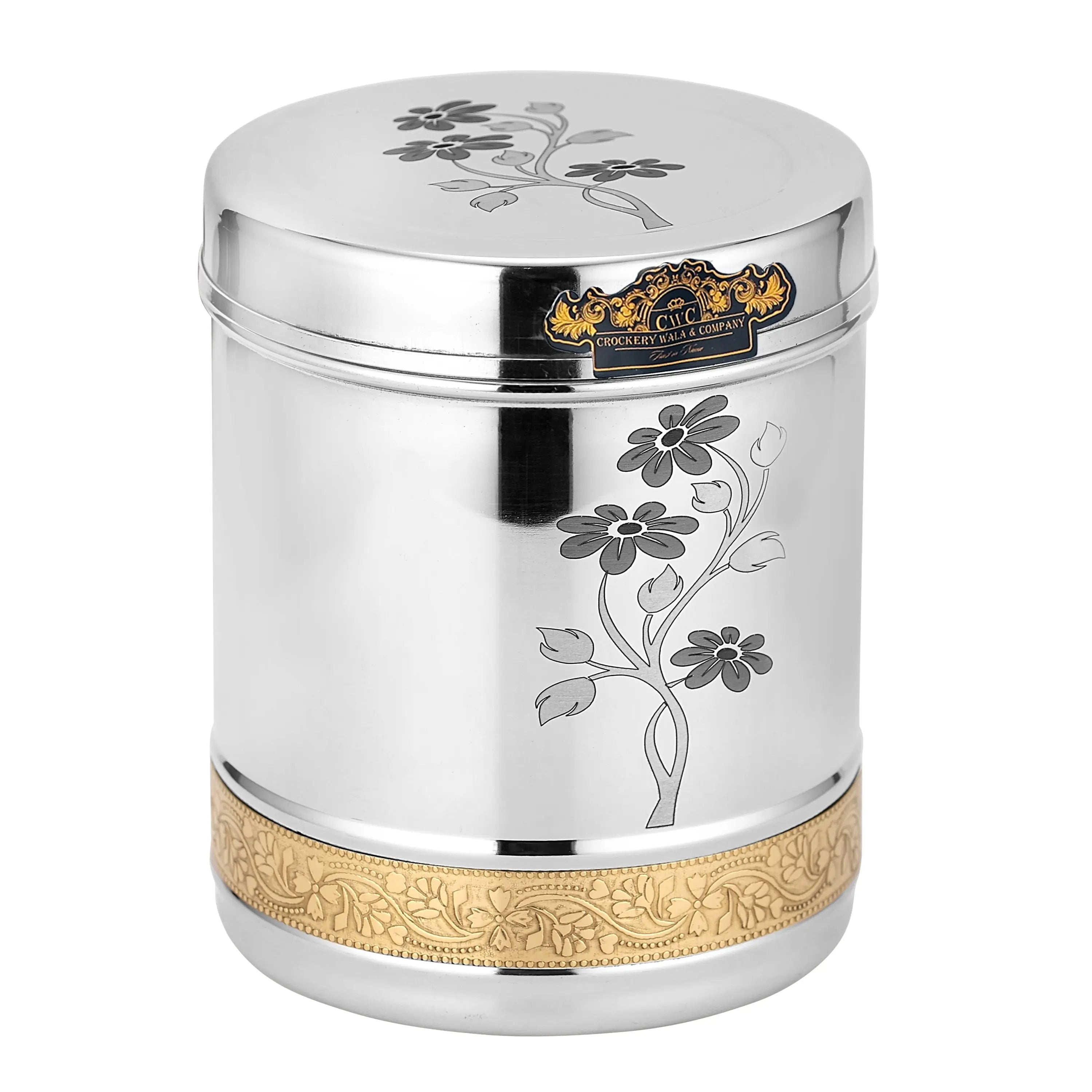 STAINLESS STEEL DEEP DIBBA BRASS BEADED - CROCKERY WALA AND COMPANY