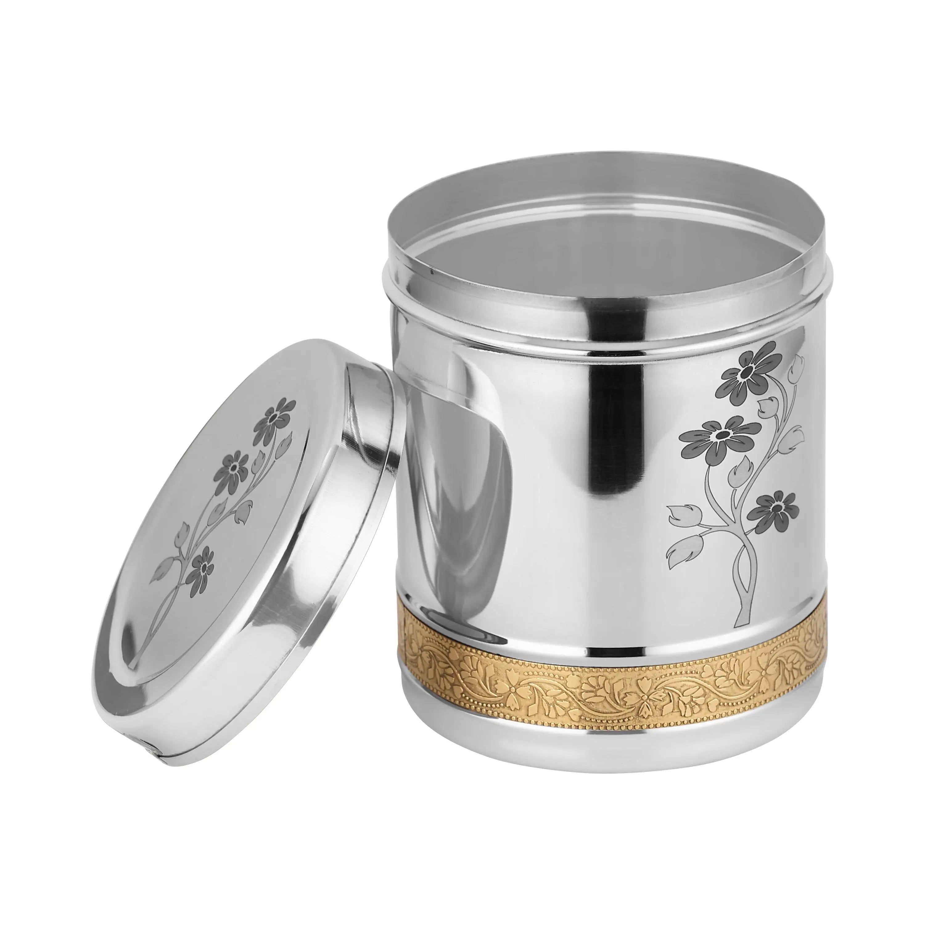 STAINLESS STEEL DEEP DIBBA BRASS BEADED - CROCKERY WALA AND COMPANY