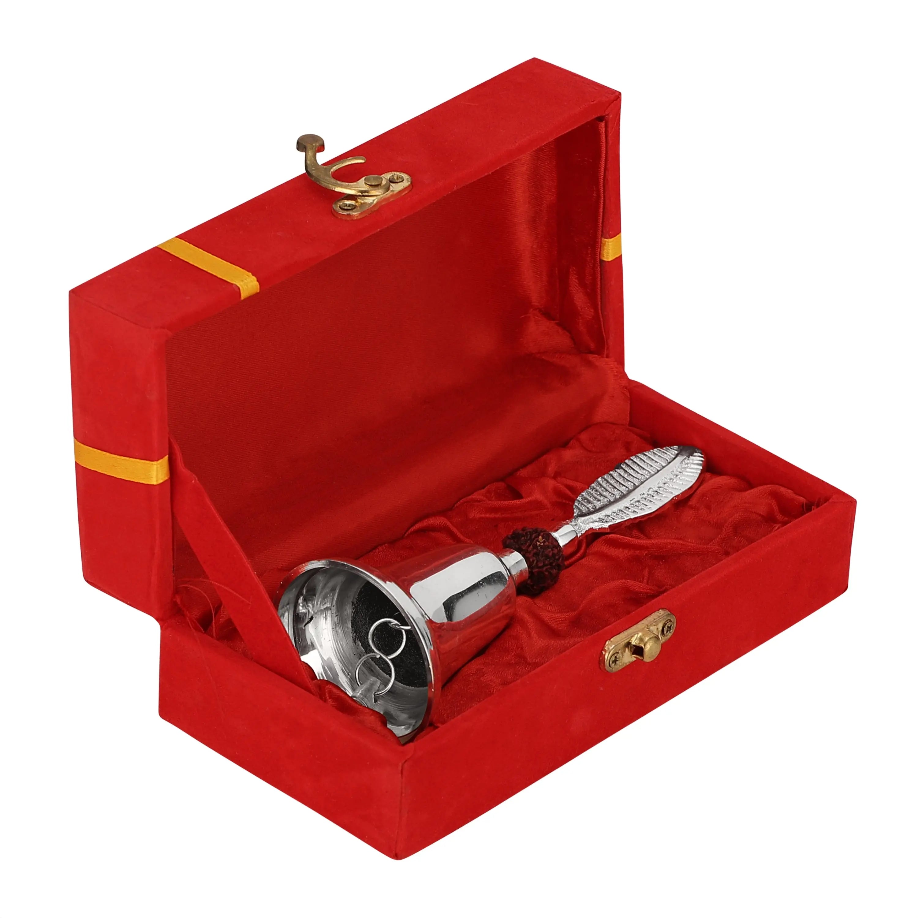 BRASS POOJA BELL RUDRAKSH WITH VELVET BOX - CROCKERY WALA AND COMPANY