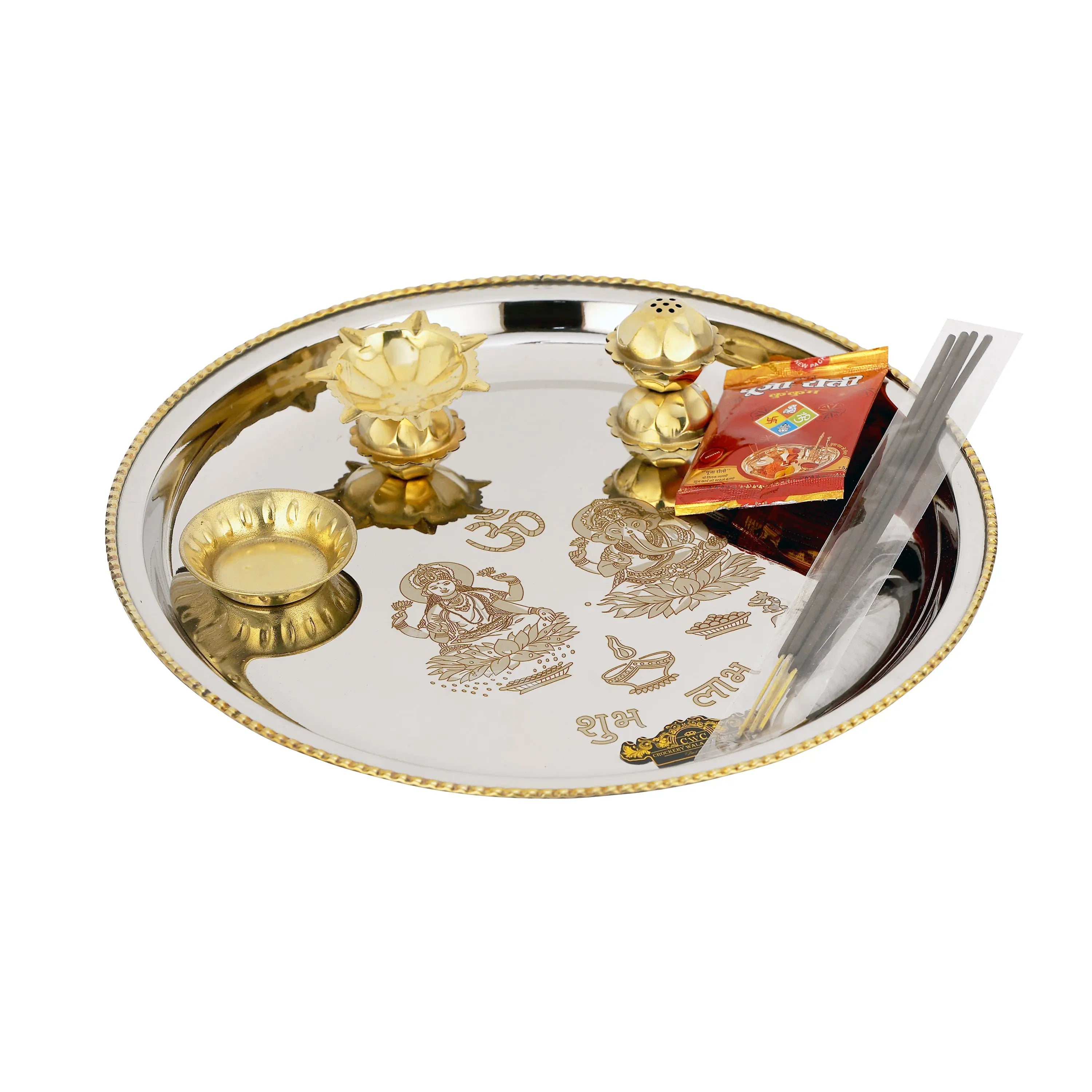 STAINLESS STEEL POOJA THALI TWO TONE - CROCKERY WALA AND COMPANY