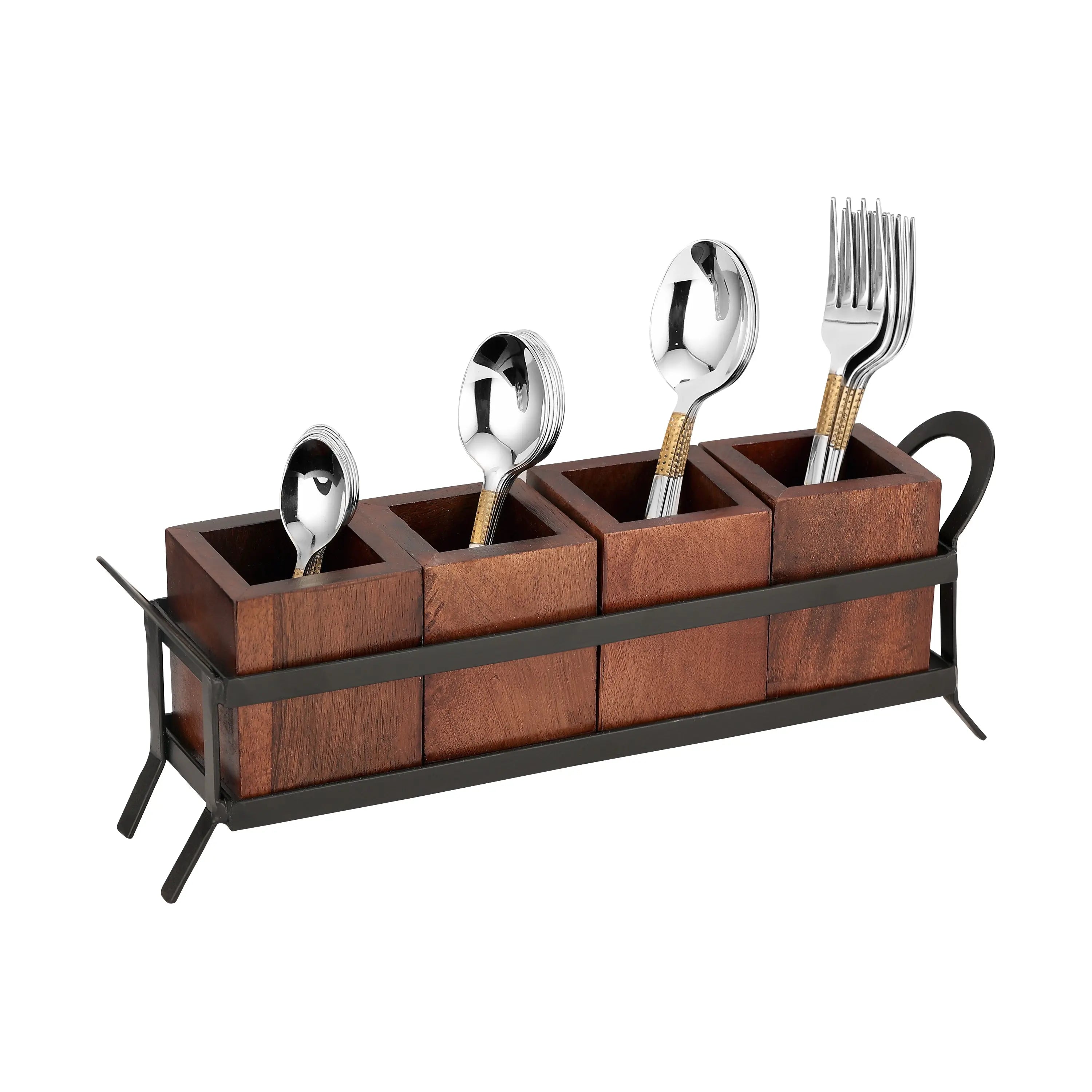 STAINLESS STEEL TWO TONE CUTTLERY SET - 24 PCS WOOD - CROCKERY WALA AND COMPANY