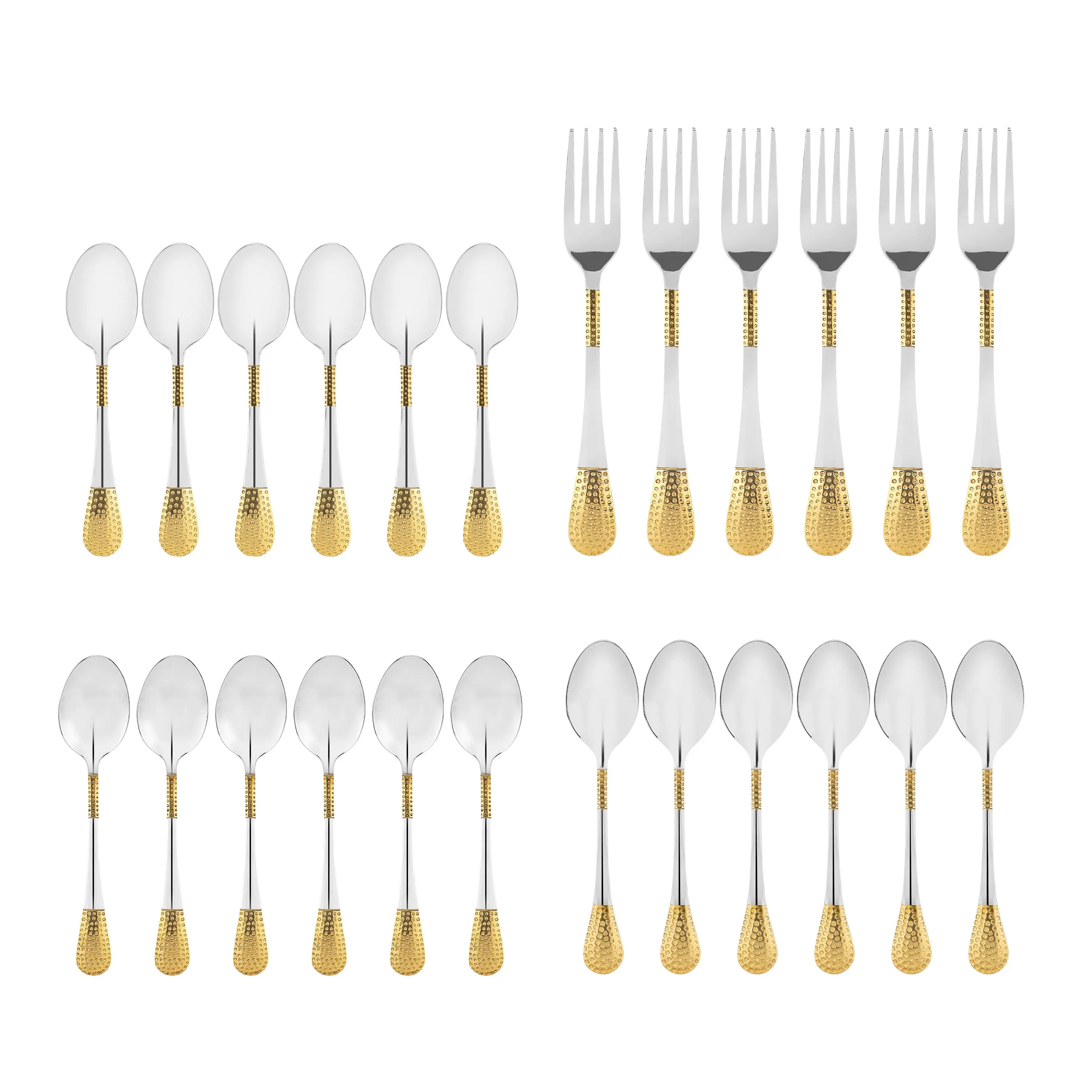 STAINLESS STEEL TWO TONE CUTTLERY SET - 24 PCS WOOD - CROCKERY WALA AND COMPANY