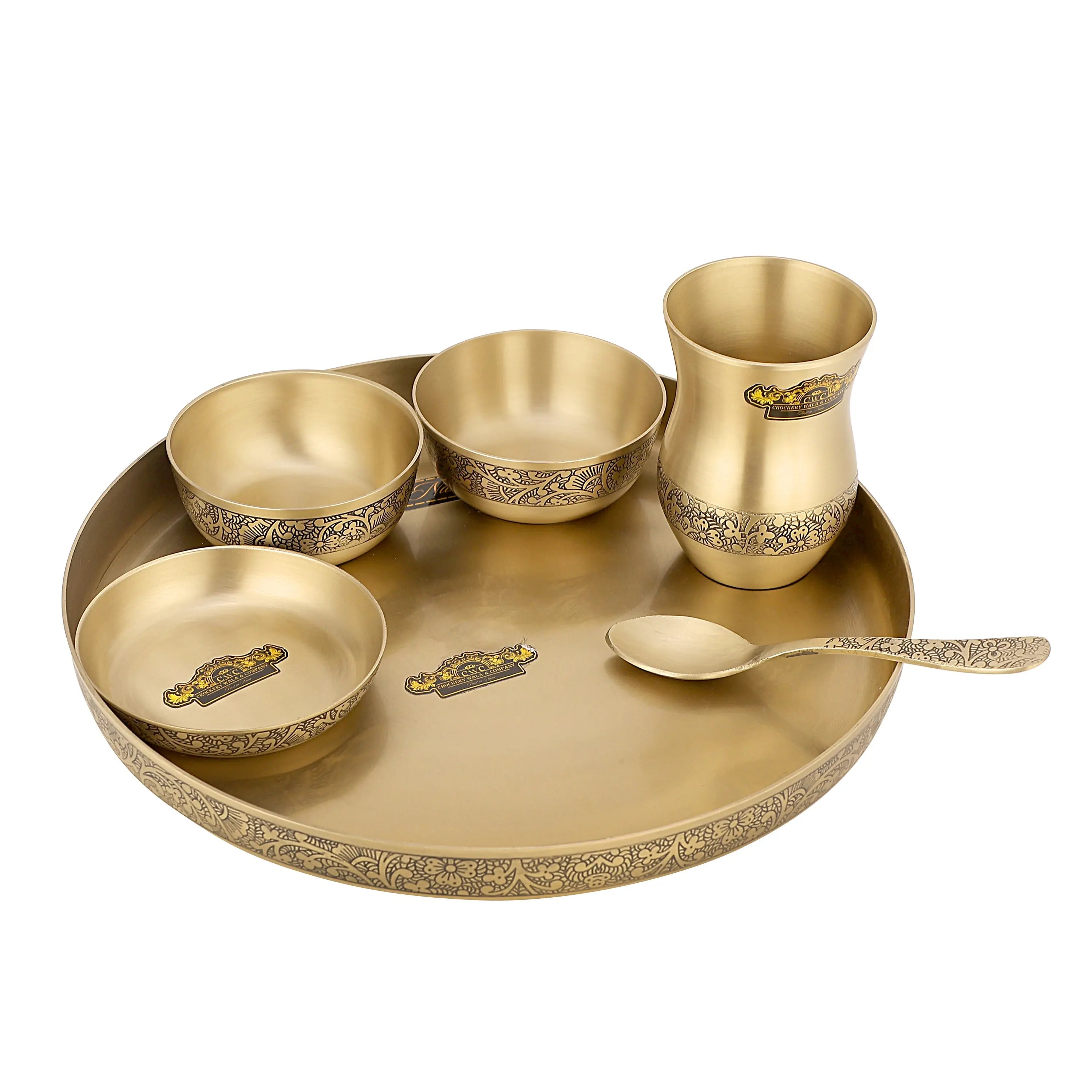 BRONZE LUXURY ETCHING THALI SET - 6 PCS - CROCKERY WALA AND COMPANY