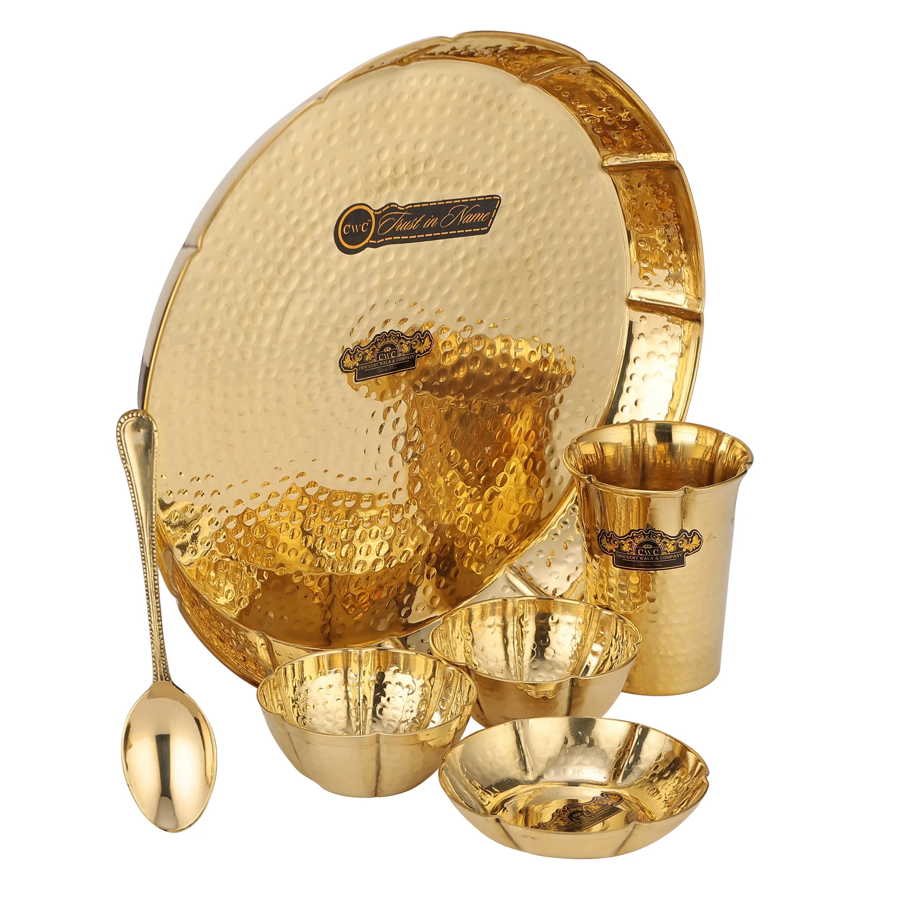 BRASS FLOWER THALI SET - 6 PCS - CROCKERY WALA AND COMPANY