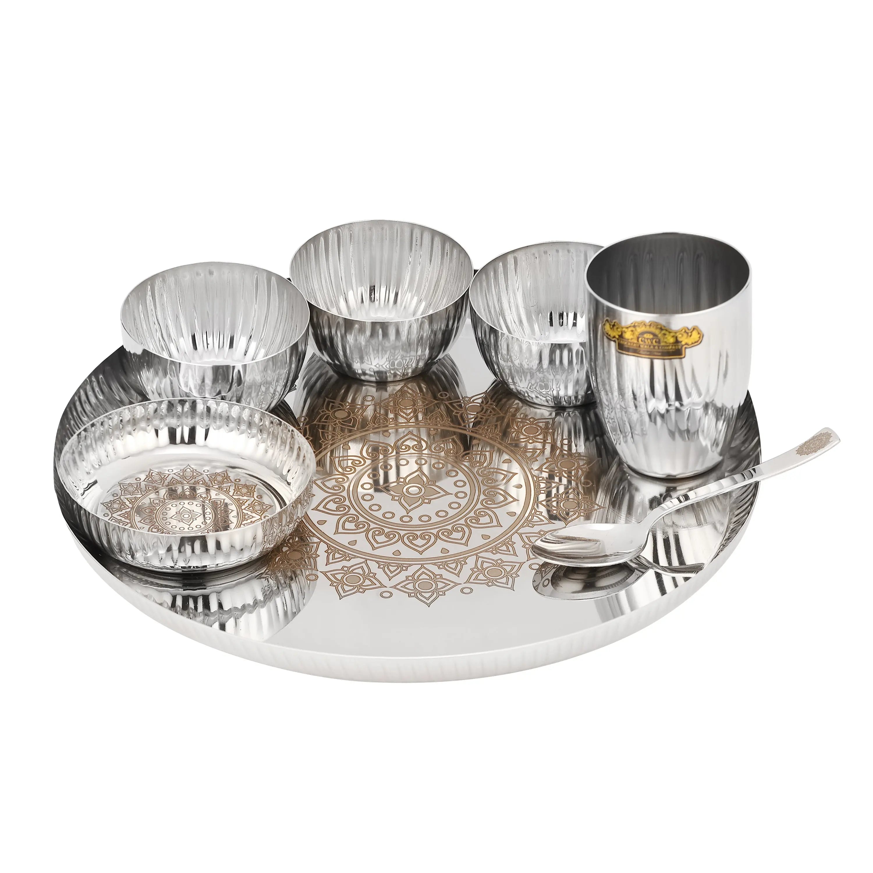 STAINLESS STEEL DAIMOND SILAI THALI SET - 7 PCS - CROCKERY WALA AND COMPANY