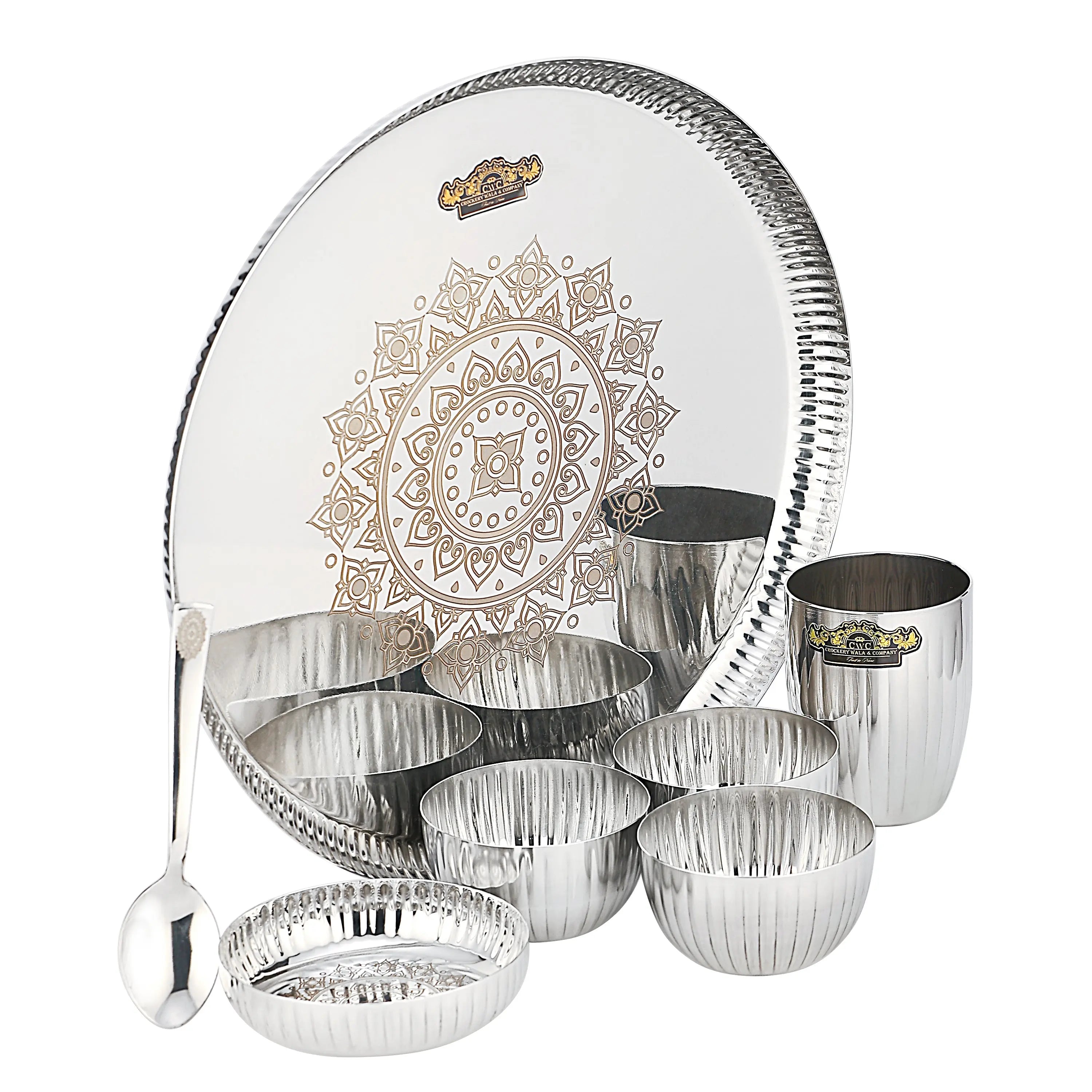 STAINLESS STEEL DAIMOND SILAI THALI SET - 7 PCS - CROCKERY WALA AND COMPANY