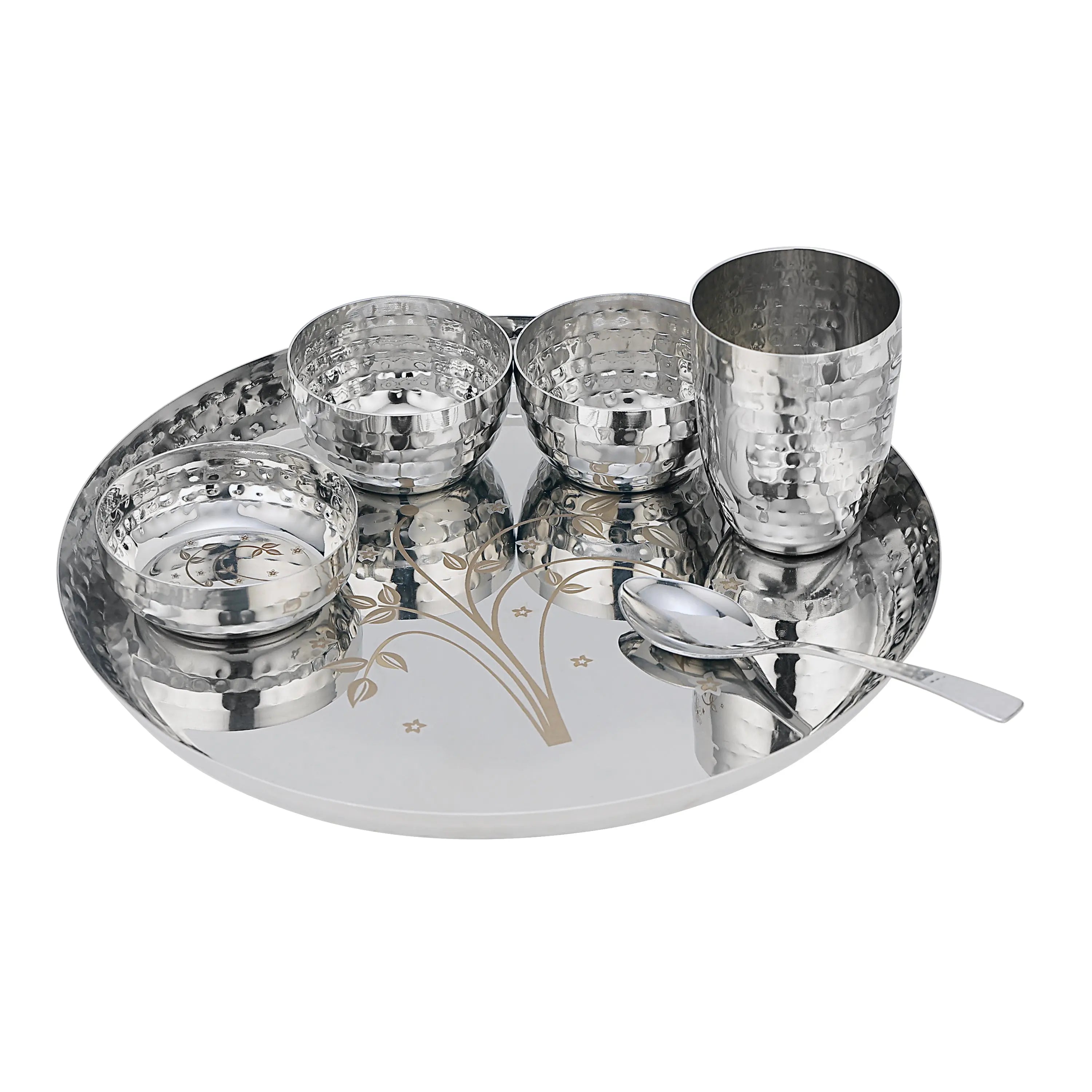 Stainless steel HAMMER LAZER THALI SET - 6 PCS - CROCKERY WALA AND COMPANY