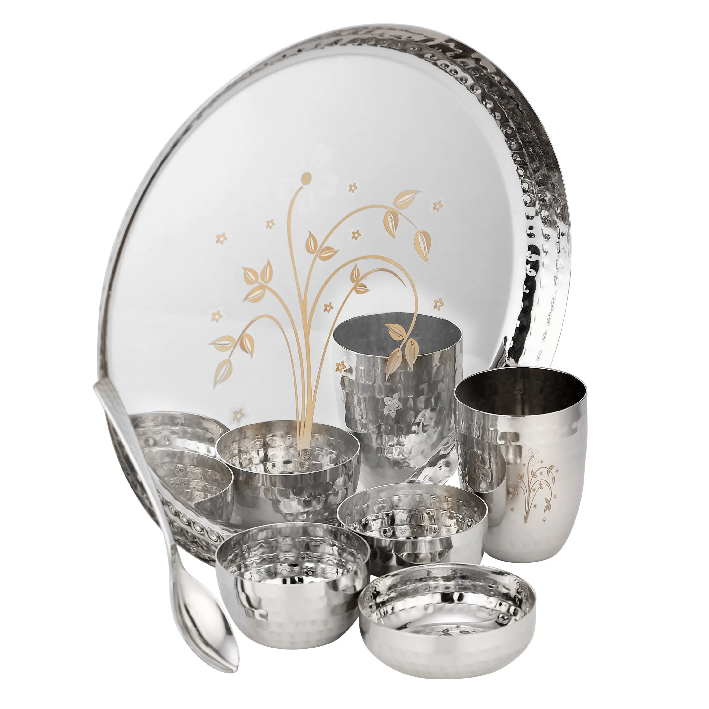 Stainless steel HAMMER LAZER THALI SET - 6 PCS - CROCKERY WALA AND COMPANY