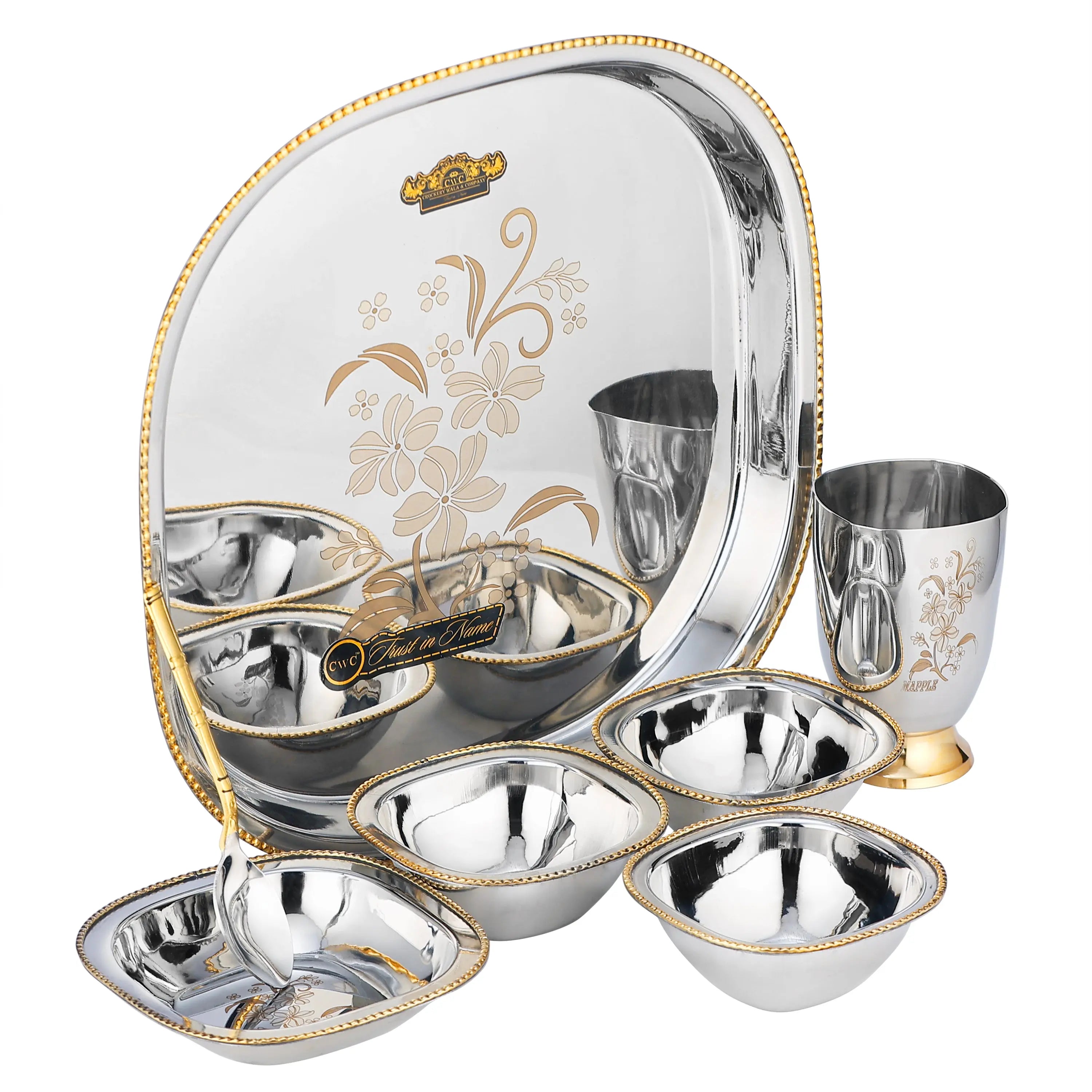STAINLESS STEEL THALI SET TWO TONE SQUARE - 7PCS - CROCKERY WALA AND COMPANY