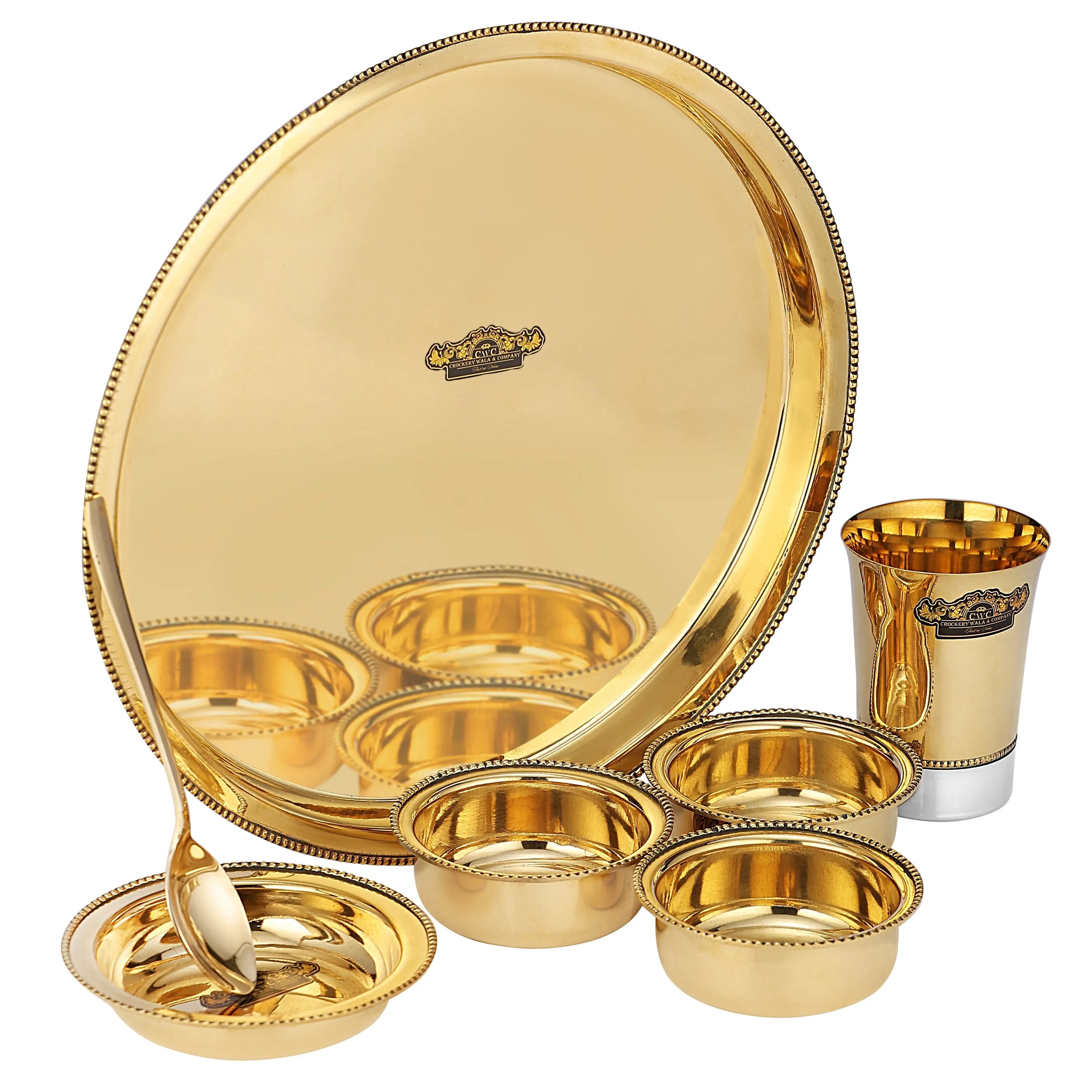 Brass two tone thali set - 7 PCS - CROCKERY WALA AND COMPANY