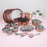 Pure Copper & Stainless Steel Royal Hammered Design Dinner Set 28 Pcs Crockery Wala And Company Ltd