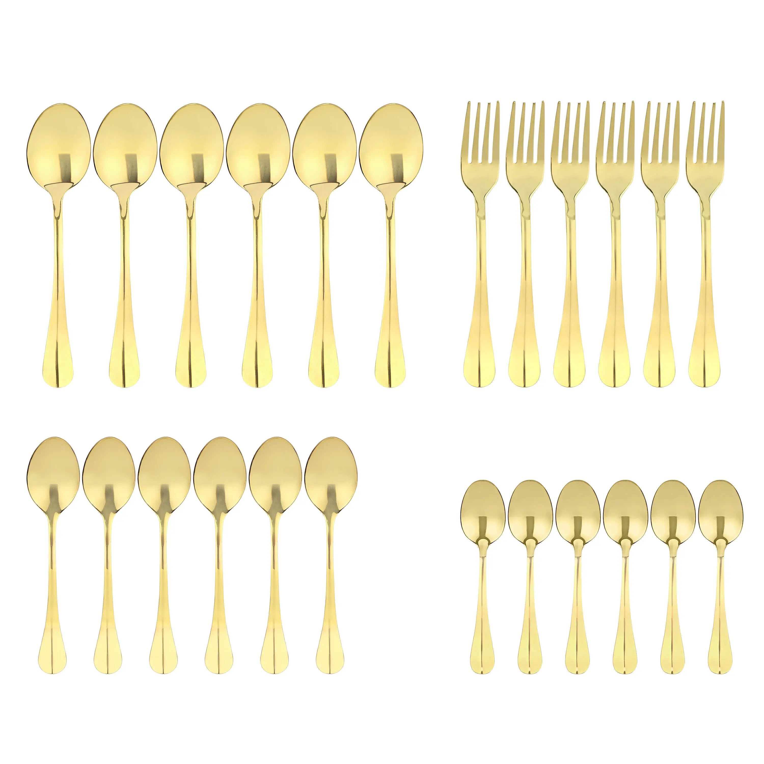 STAINLESS STEEL GOLD PVD CUTTLERY SET-24 PCS WOOD - CROCKERY WALA AND COMPANY