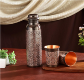 CROCKERY WALA & COMPANY Pure Copper Bottle with 2 Glass Gift Set (Antique Itching Regular) 1 Litres CROCKERY WALA AND COMPANY