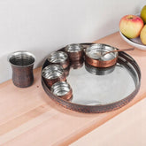 Steel Copper Thali Set Hammered Antique Finish Set Of 8 Pcs Crockery Wala And Company Ltd