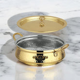Brass Kalai Lagaan Handi With Lid Hammered Design Lightweight - CROCKERY WALA AND COMPANY