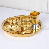 Brass Two Tone Thali Set - 7 PCS Elegant Dining Set - CROCKERY WALA AND COMPANY