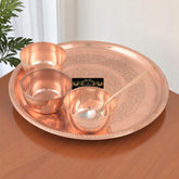 Pure Copper Plate Set Itching W/O Glass 5 Pcs Handmade Crockery Wala And Company
