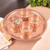 Pure Copper Plate Set 6 Pcs W/O Glass Hammered Design Crockery Wala And Company