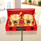 Silver Plated Gold Polish Designer 2 Bowl Set with Tray Crockery Wala And Company Ltd