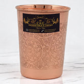 Pure Copper Glass Itching with Embossed Design 300ml Crockery Wala And Company Ltd