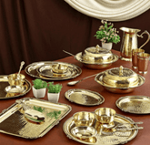 Premium 70 - Piece Pure Brass Dinner Set | Hammered Design - CROCKERY WALA AND COMPANY