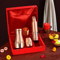 Premium Gift Set of Pure copper Bottle with Jar & Glasses - CROCKERY WALA AND COMPANY