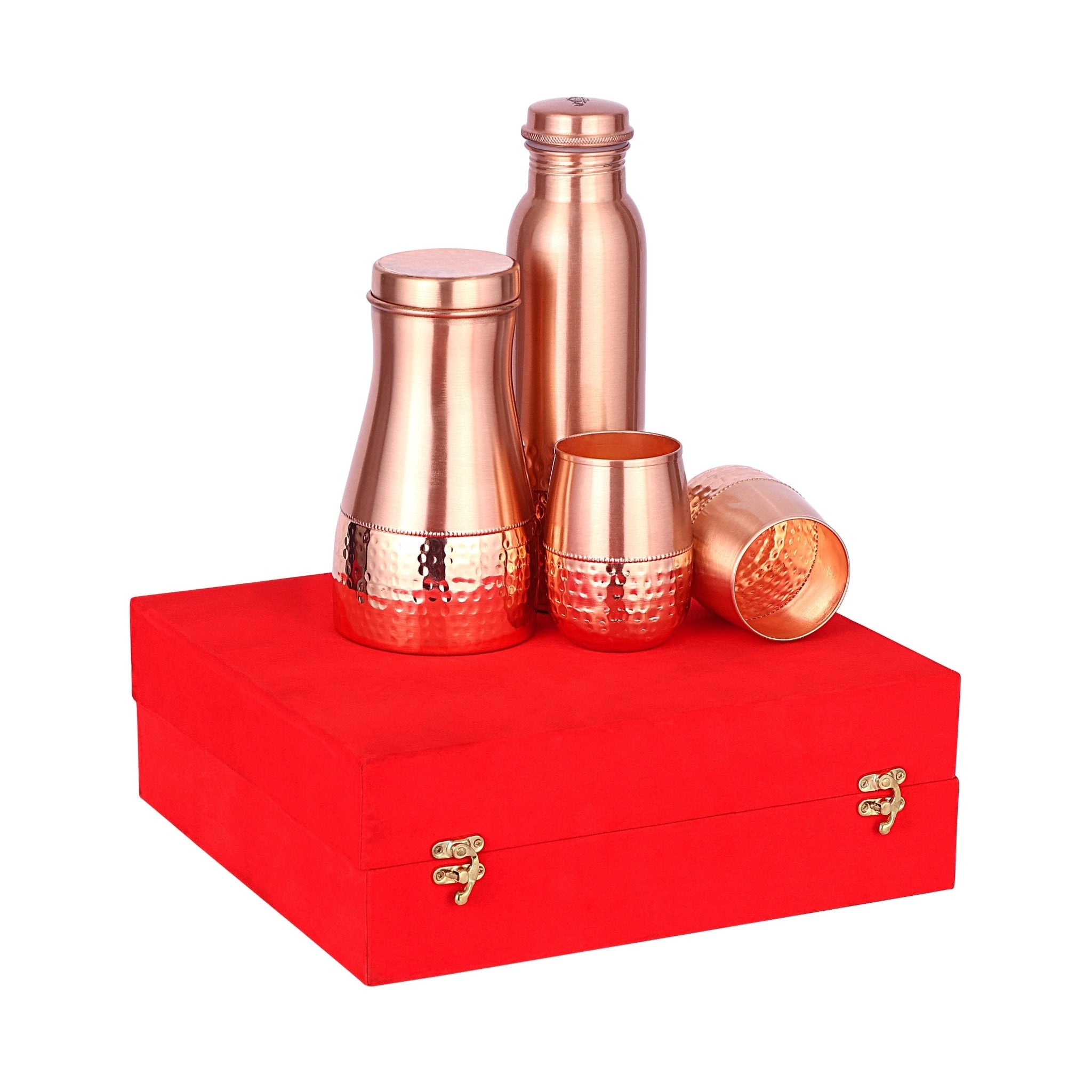 Premium Gift Set of Pure copper Bottle with Jar & Glasses - CROCKERY WALA AND COMPANY